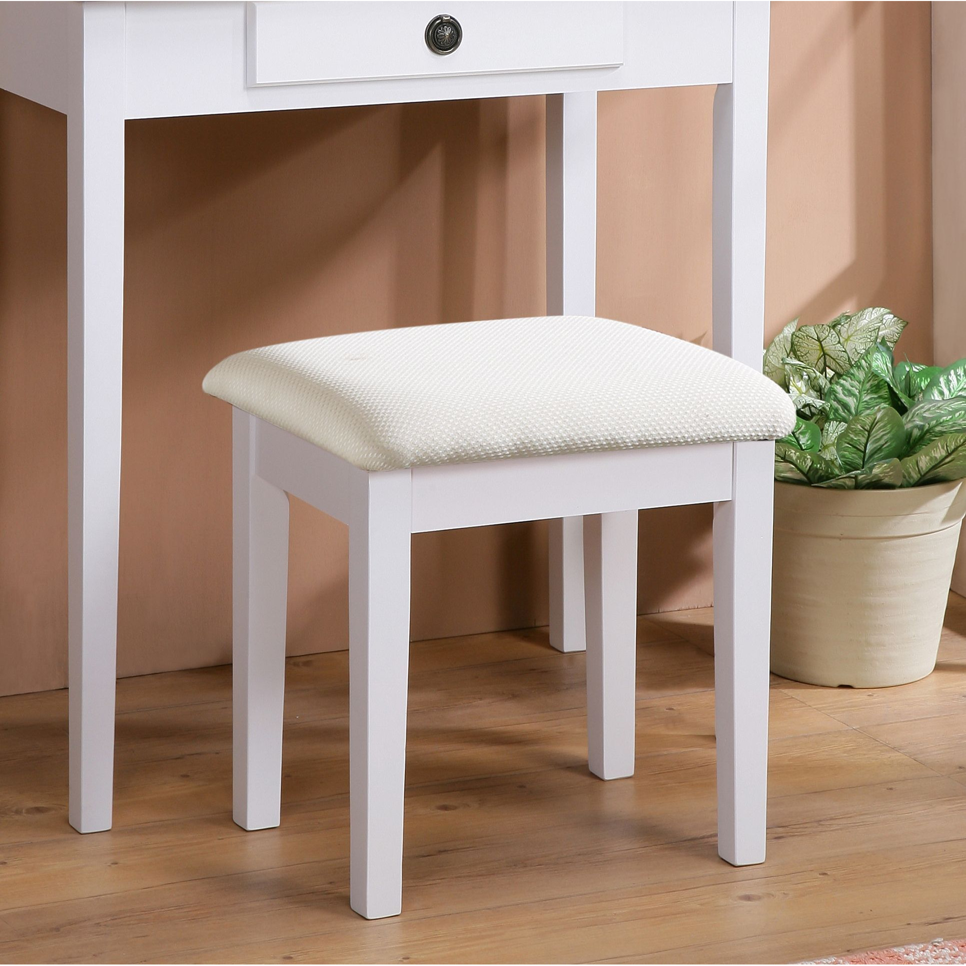 Moniys Wood Moniya Makeup Vanity Table and Stool Set, White