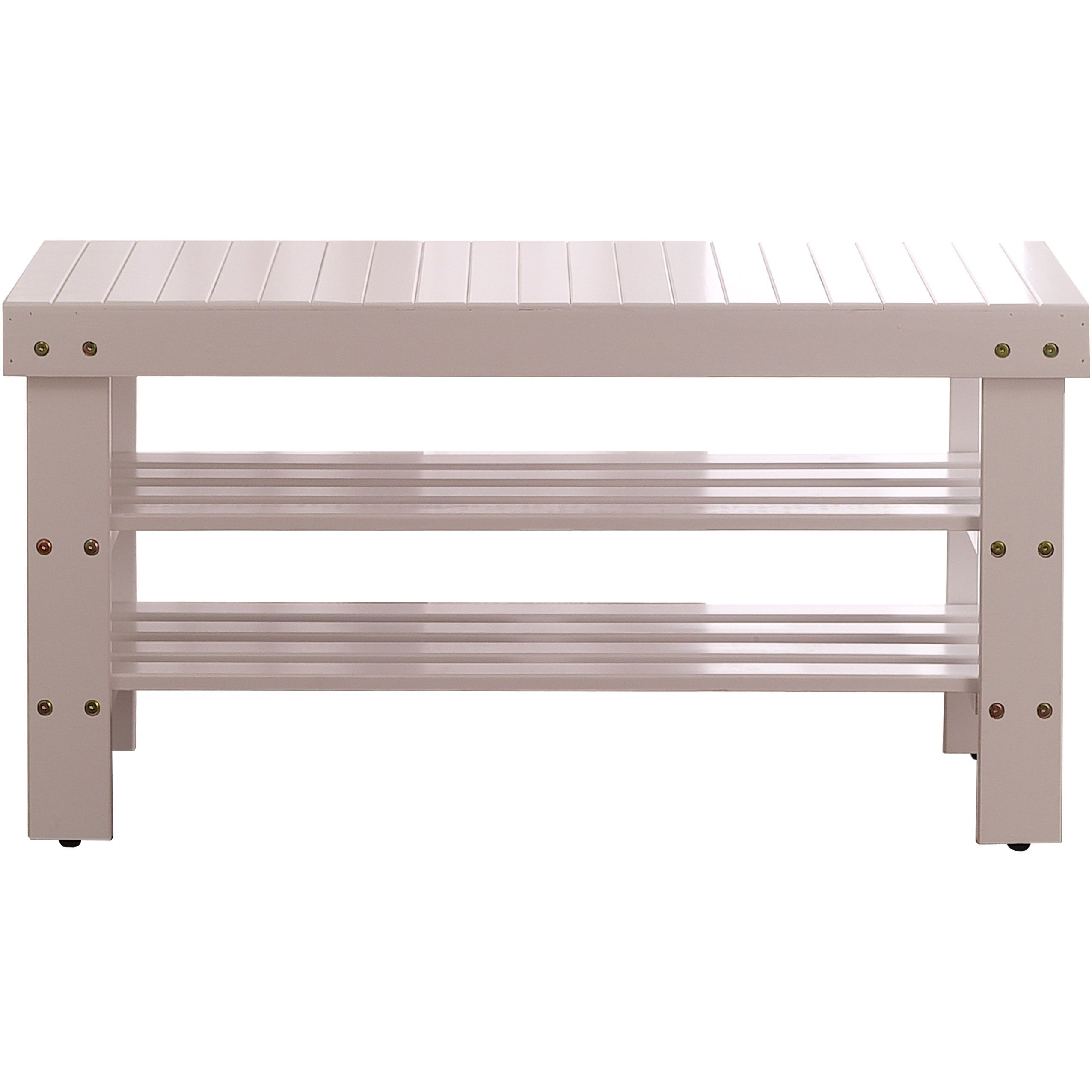Pina Quality Solid Wood Shoe Bench, White Finish