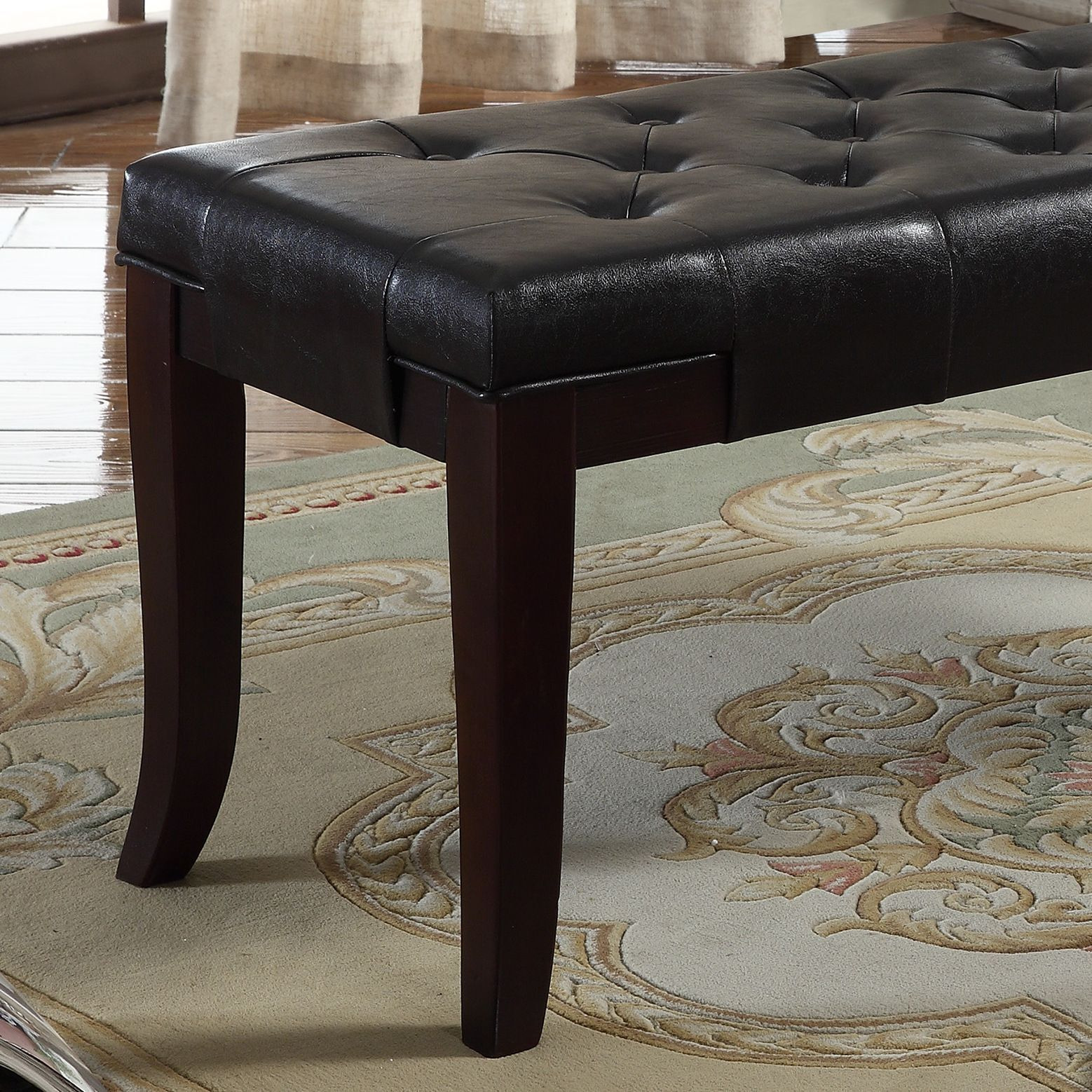 Linon Tufted Bench, Faux Leather, Espresso