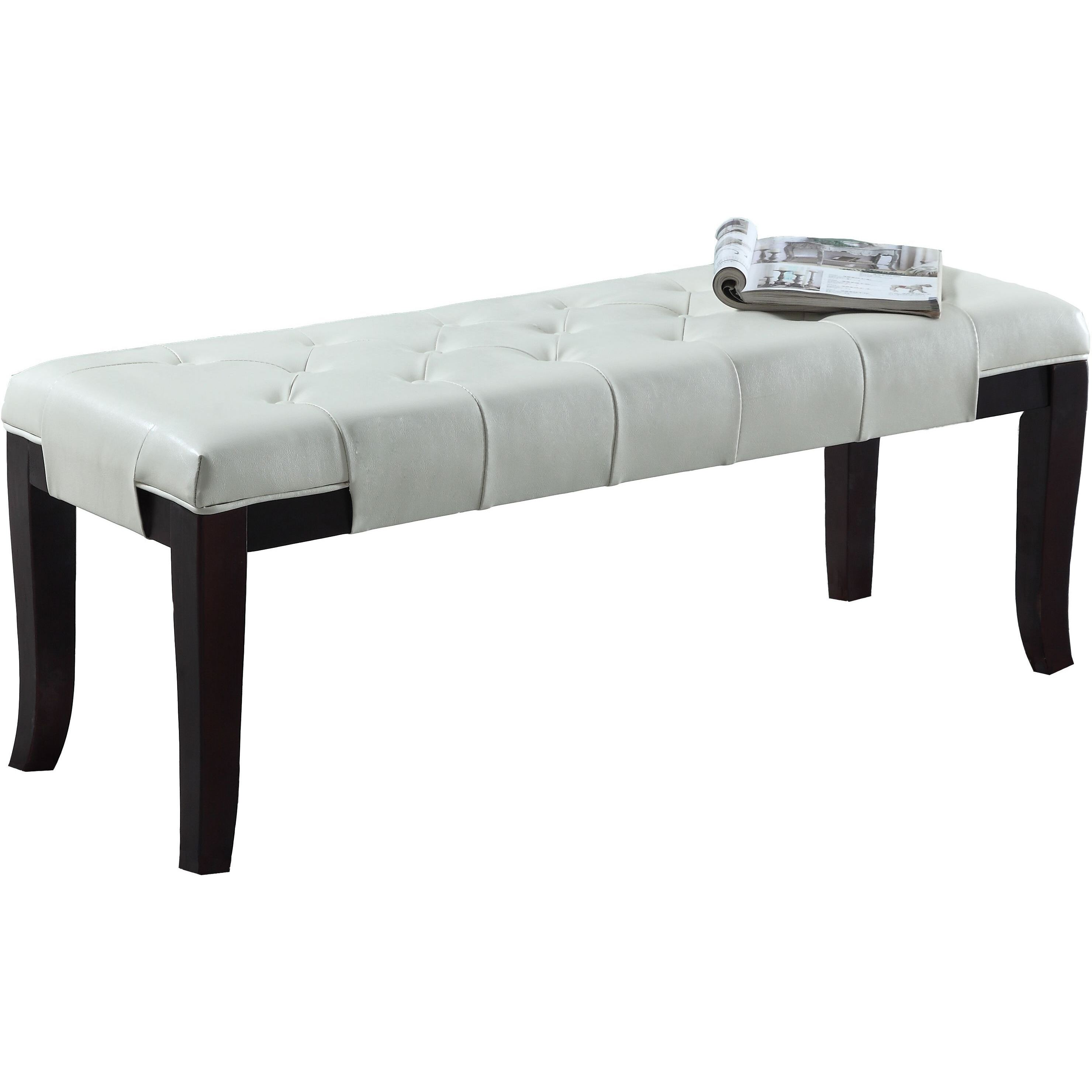 Linon Tufted Bench, Faux Leather, White