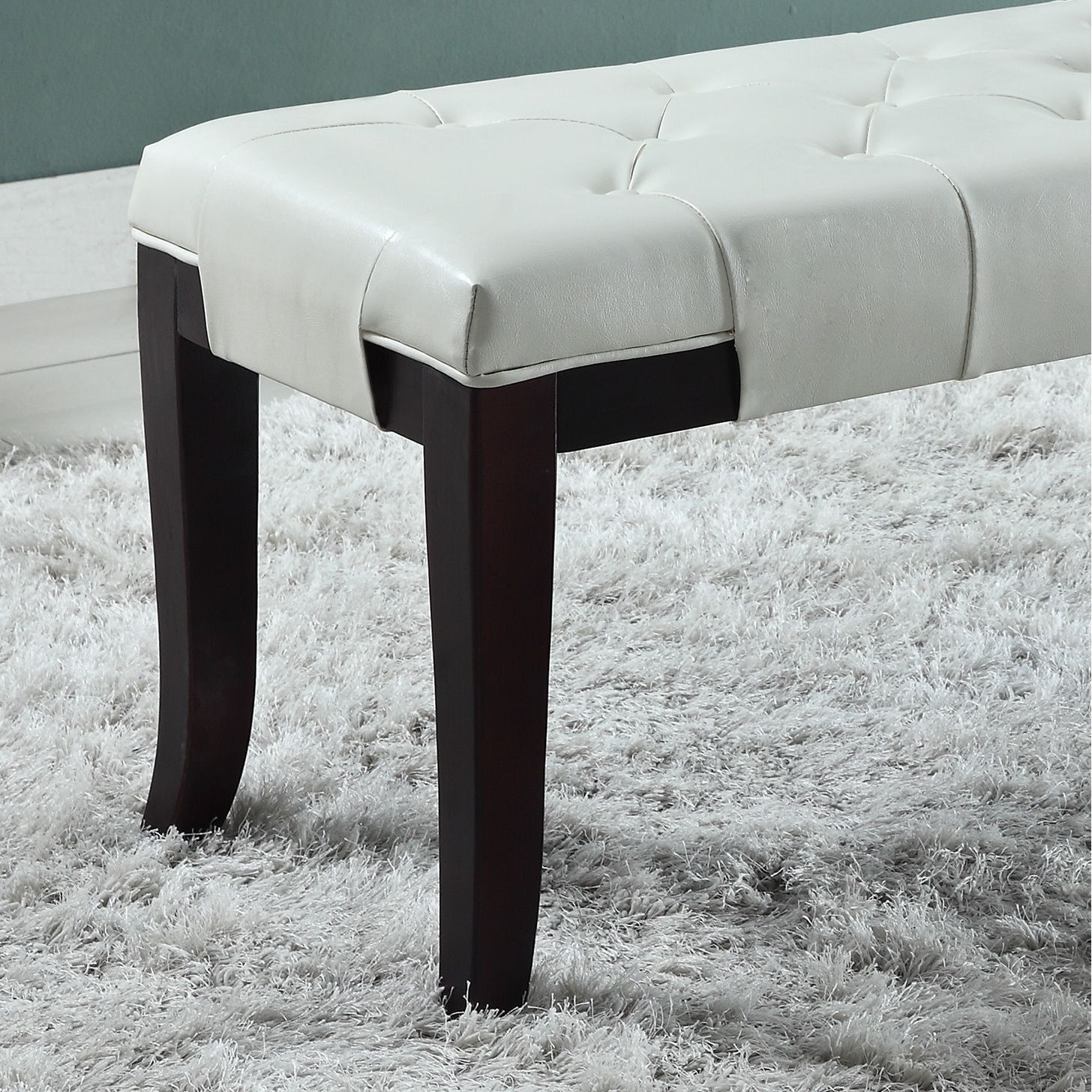 Linon Tufted Bench, Faux Leather, White