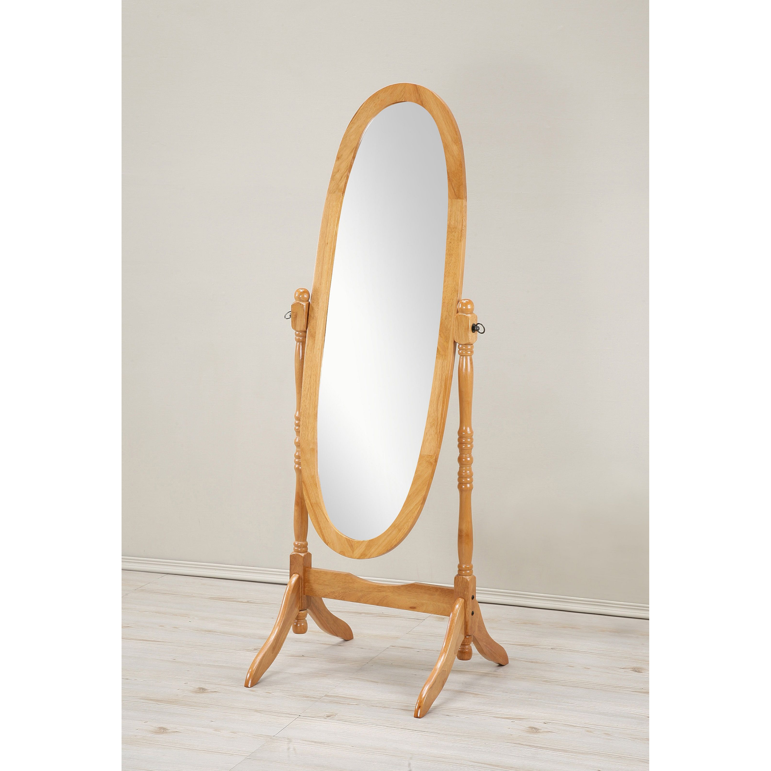 Traditional Queen Anna Style Wood Floor Cheval Mirror, Oak Finish