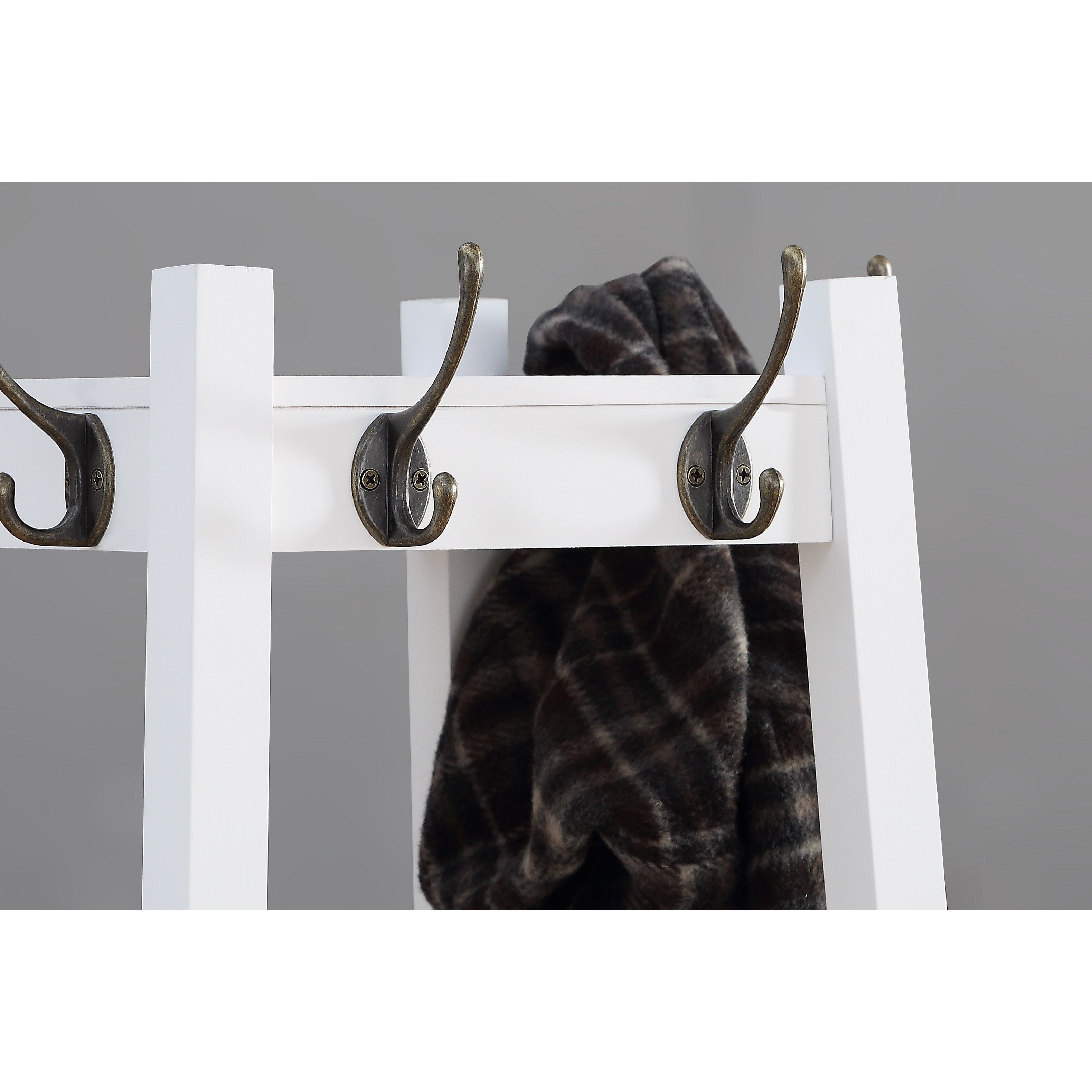 Vassen Coat Rack w/ 3-Tier Storage Shelves in White Finish