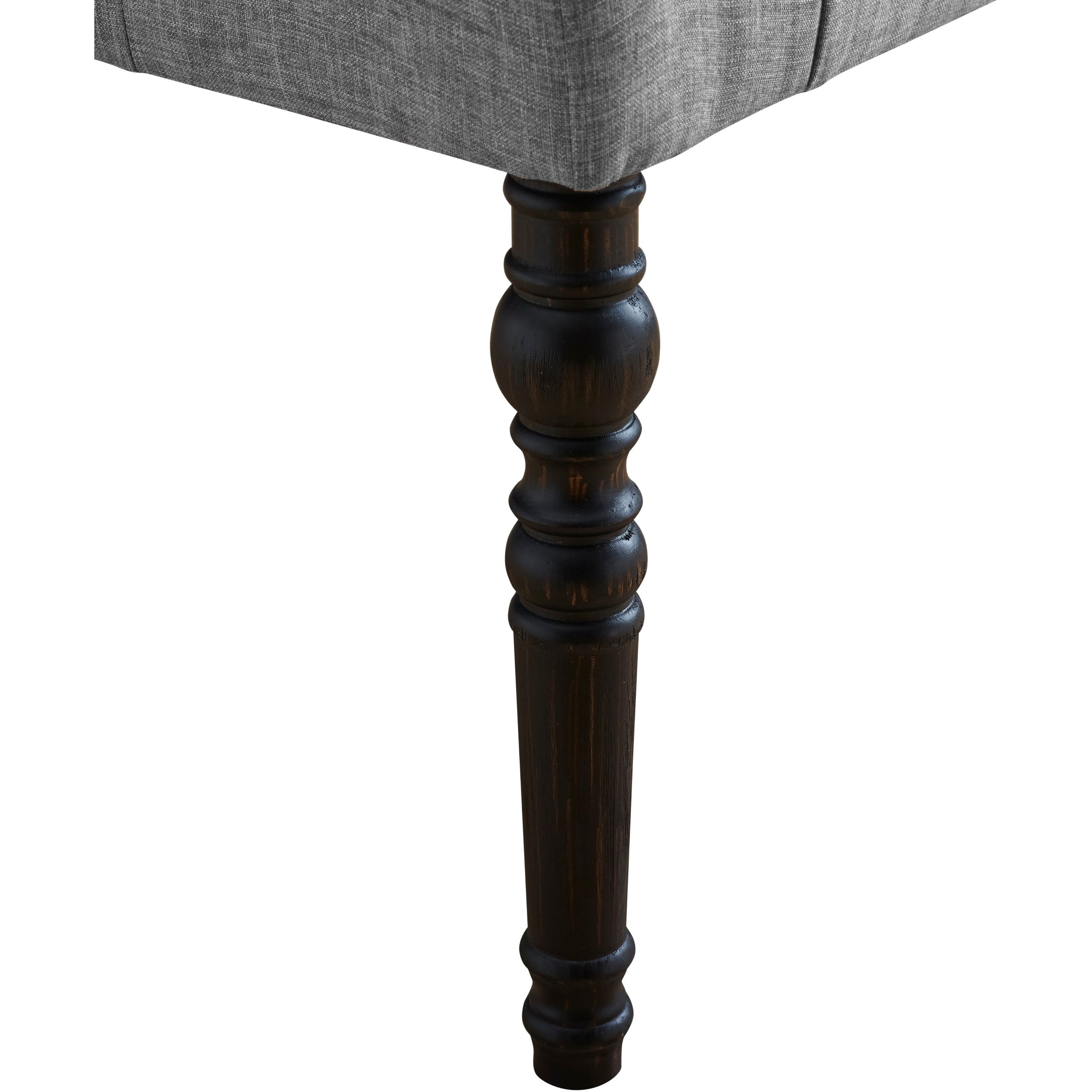 Leviton Fabric Tufted Turned Leg Dining Bench, Gray