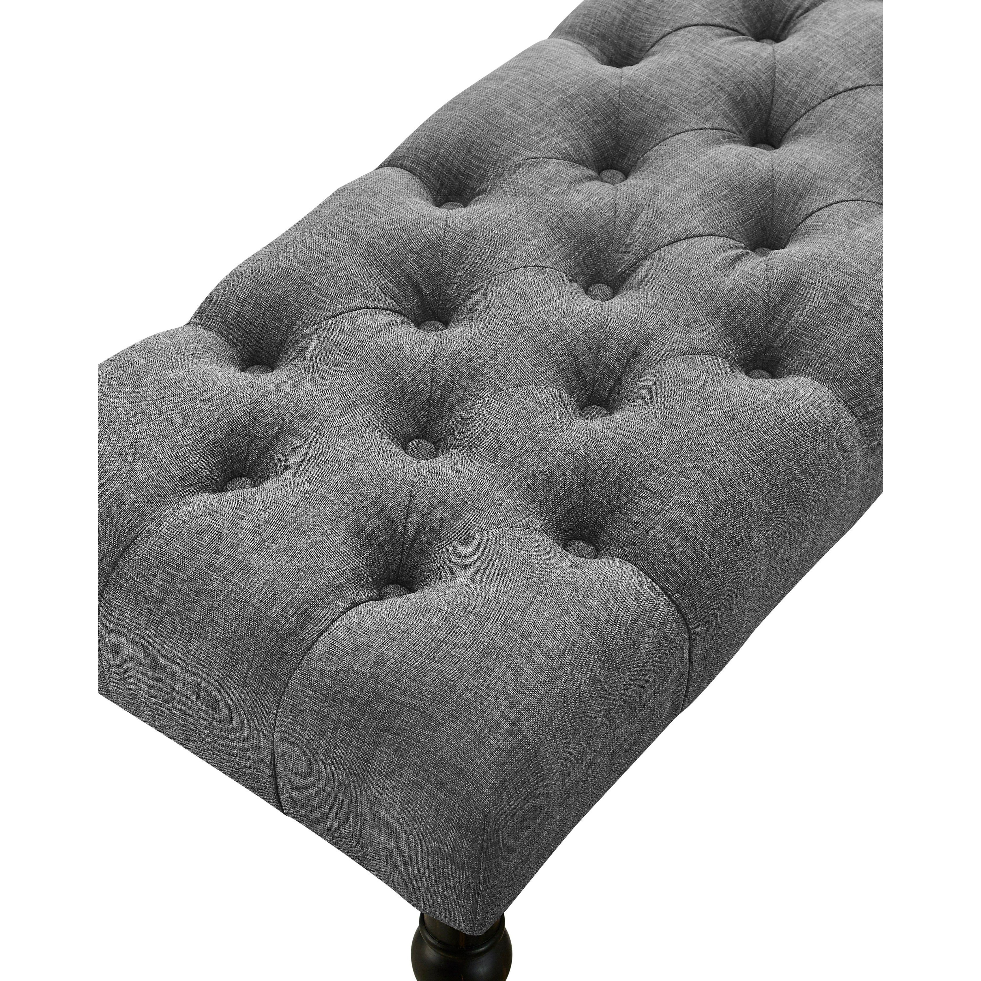 Leviton Fabric Tufted Turned Leg Dining Bench, Gray