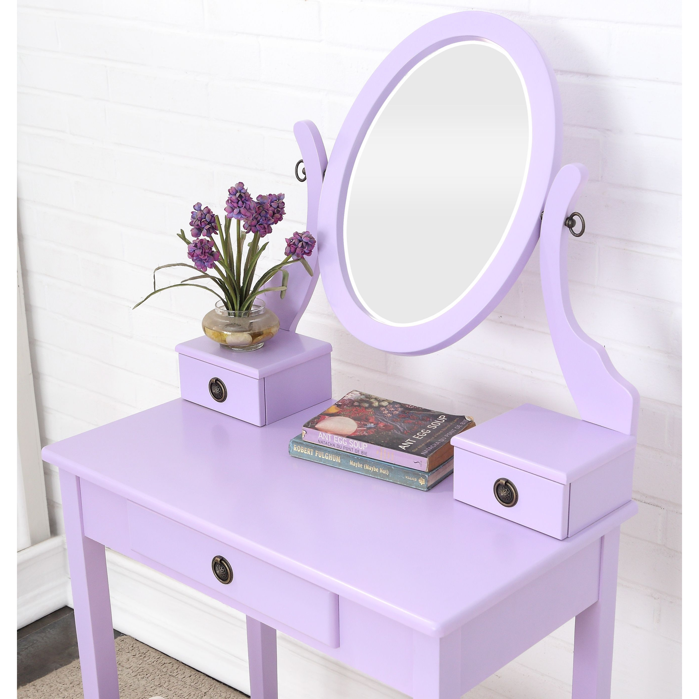 Moniys Wood Moniya Makeup Vanity Table and Stool Set, Purple