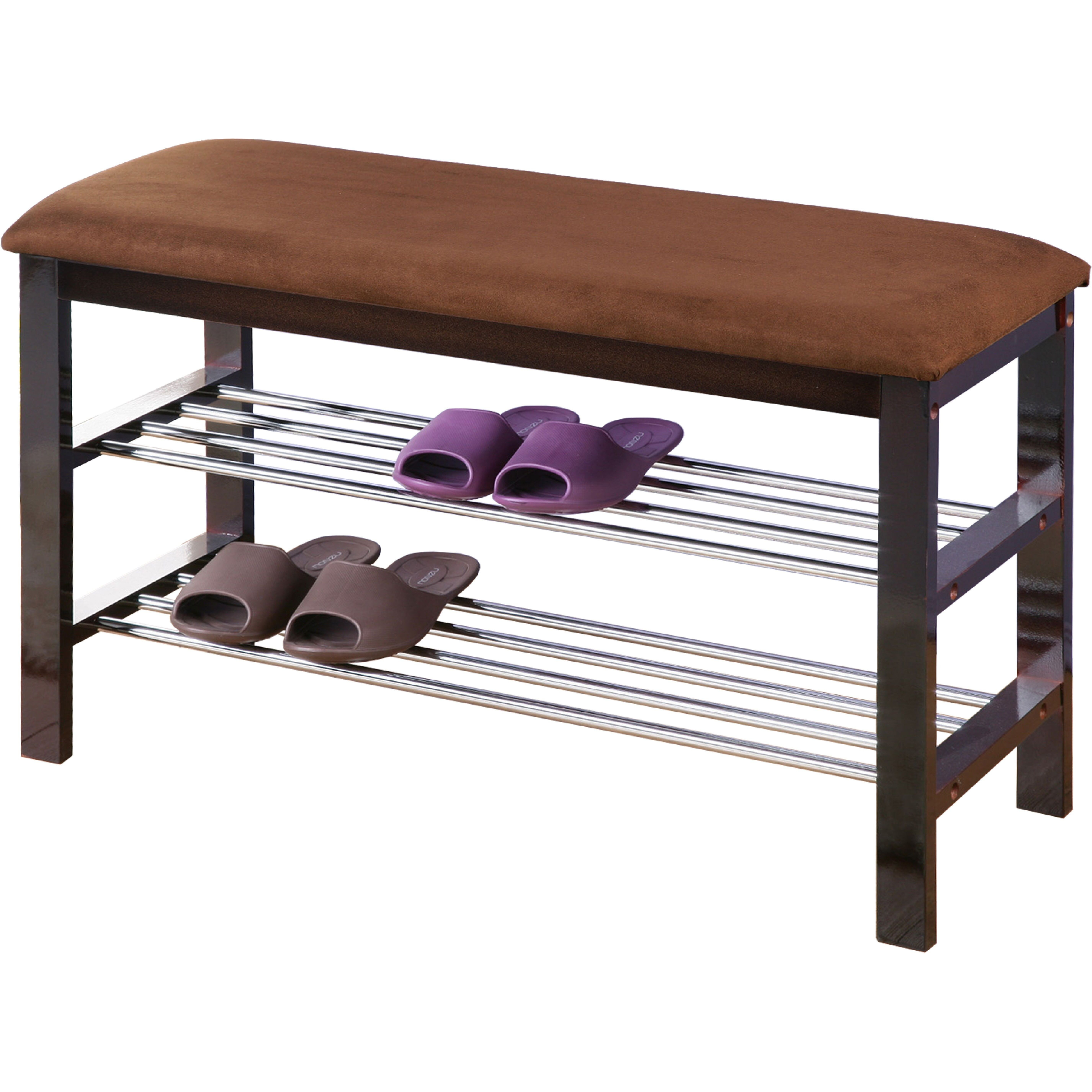 Wood Shoe Bench with Chocolate Microfiber Seat, Espresso