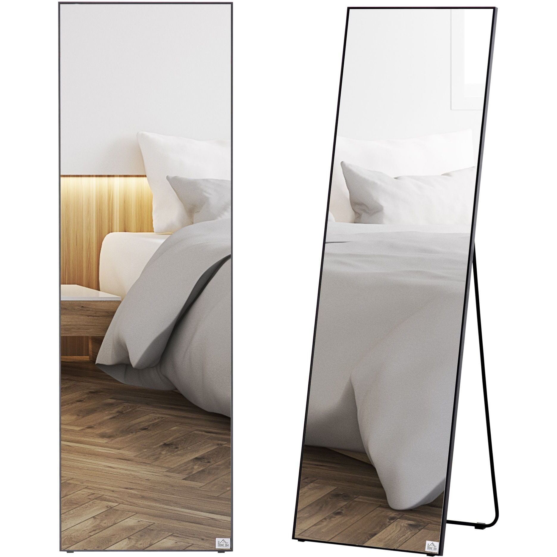 HOMCOM Full Length Glass Mirror, Freestanding or Wall Mounted Dress Mirror for Bedroom, Living Room, Bathroom, 19.75 x 63.5, Black