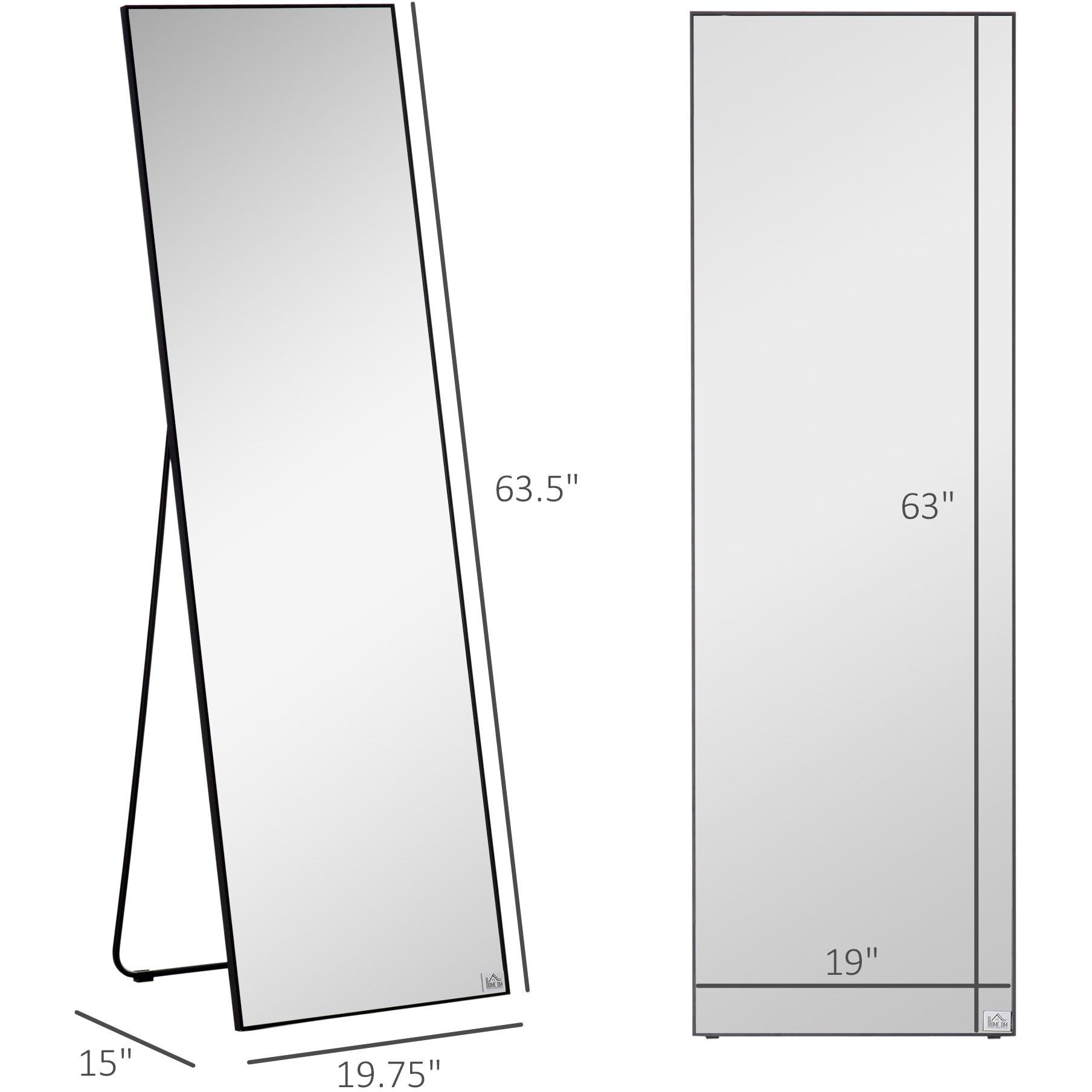 HOMCOM Full Length Glass Mirror, Freestanding or Wall Mounted Dress Mirror for Bedroom, Living Room, Bathroom, 19.75 x 63.5, Black