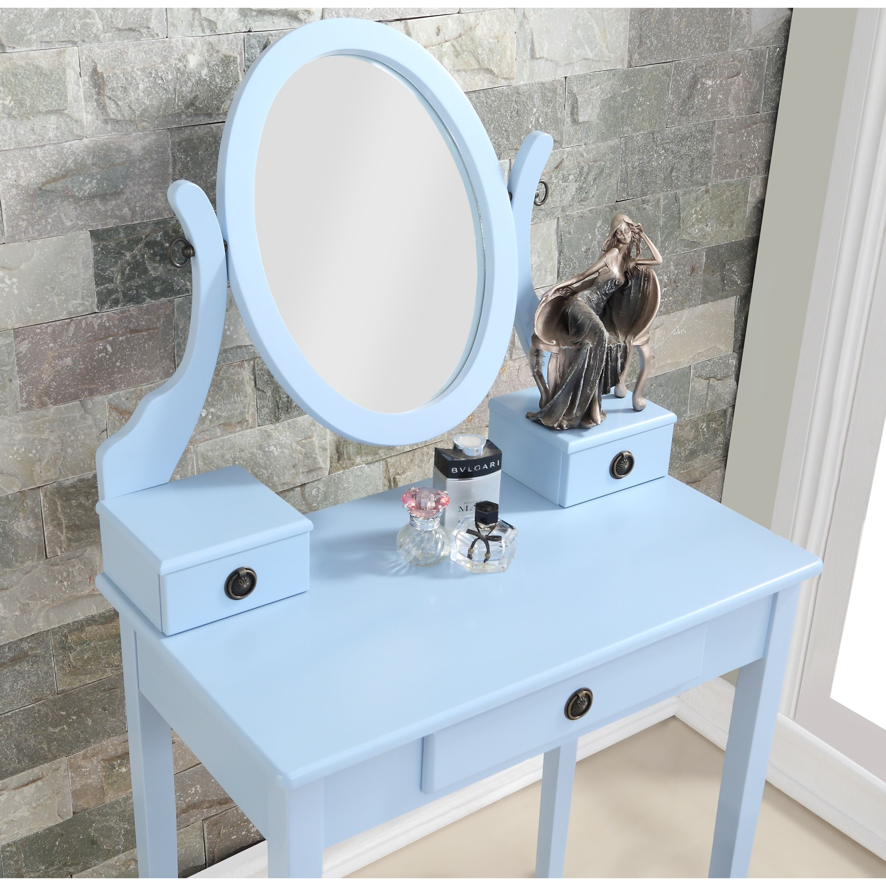 Moniys Wood Moniya Makeup Vanity Table and Stool Set, Blue
