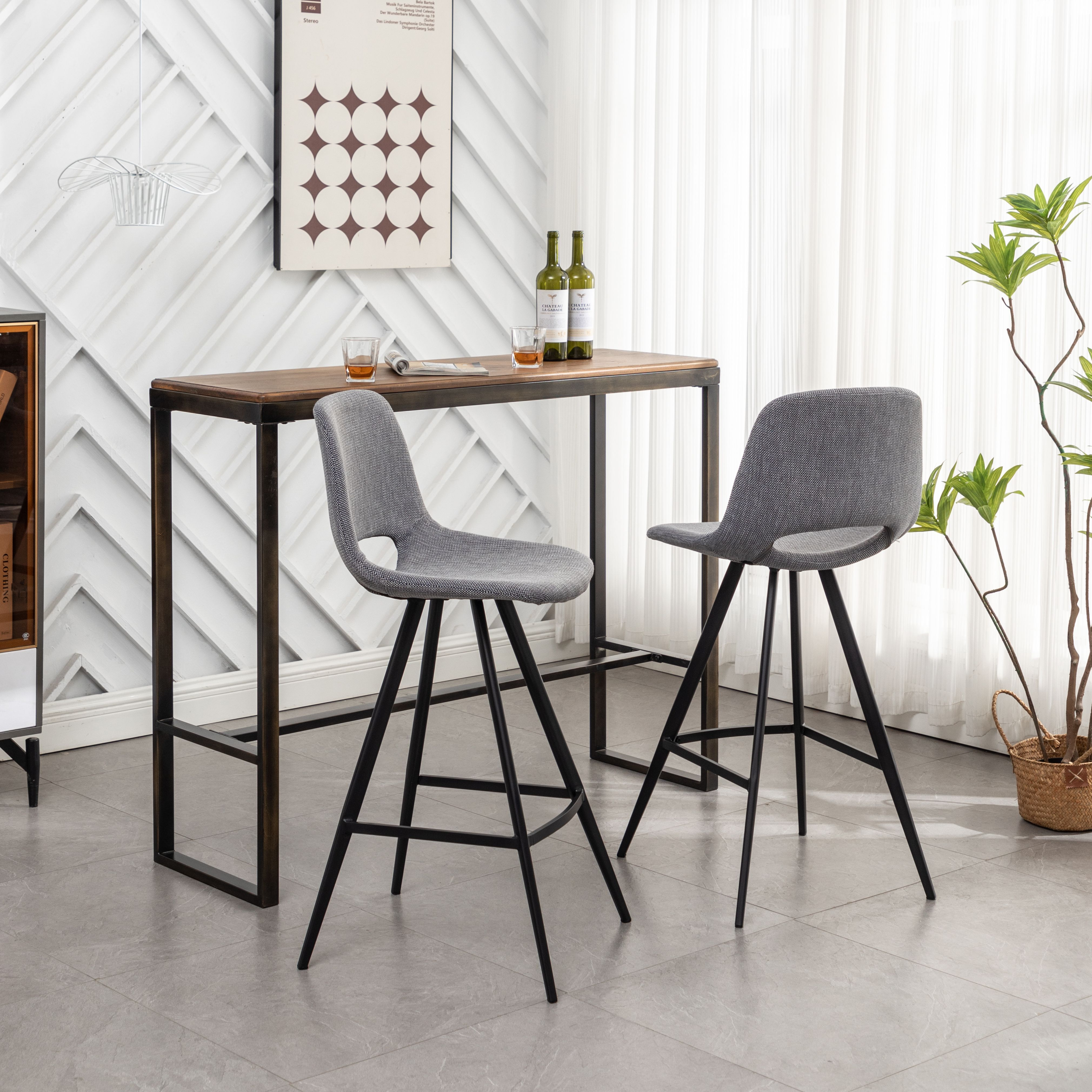 Porth Fabric Kitchen 28.25 Counter Height Stools, Set of 2, Gray