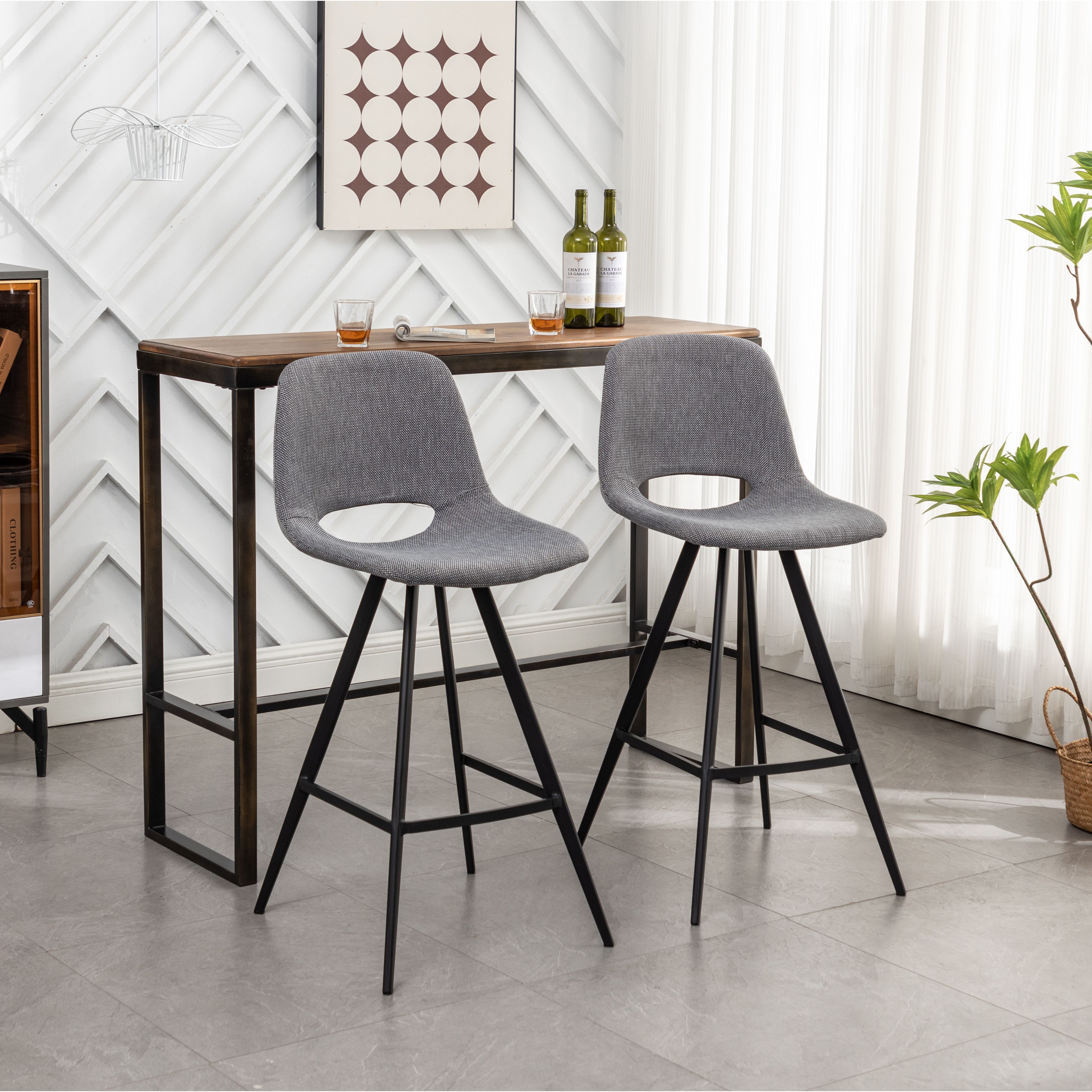 Porth Fabric Kitchen 28.25 Counter Height Stools, Set of 2, Gray