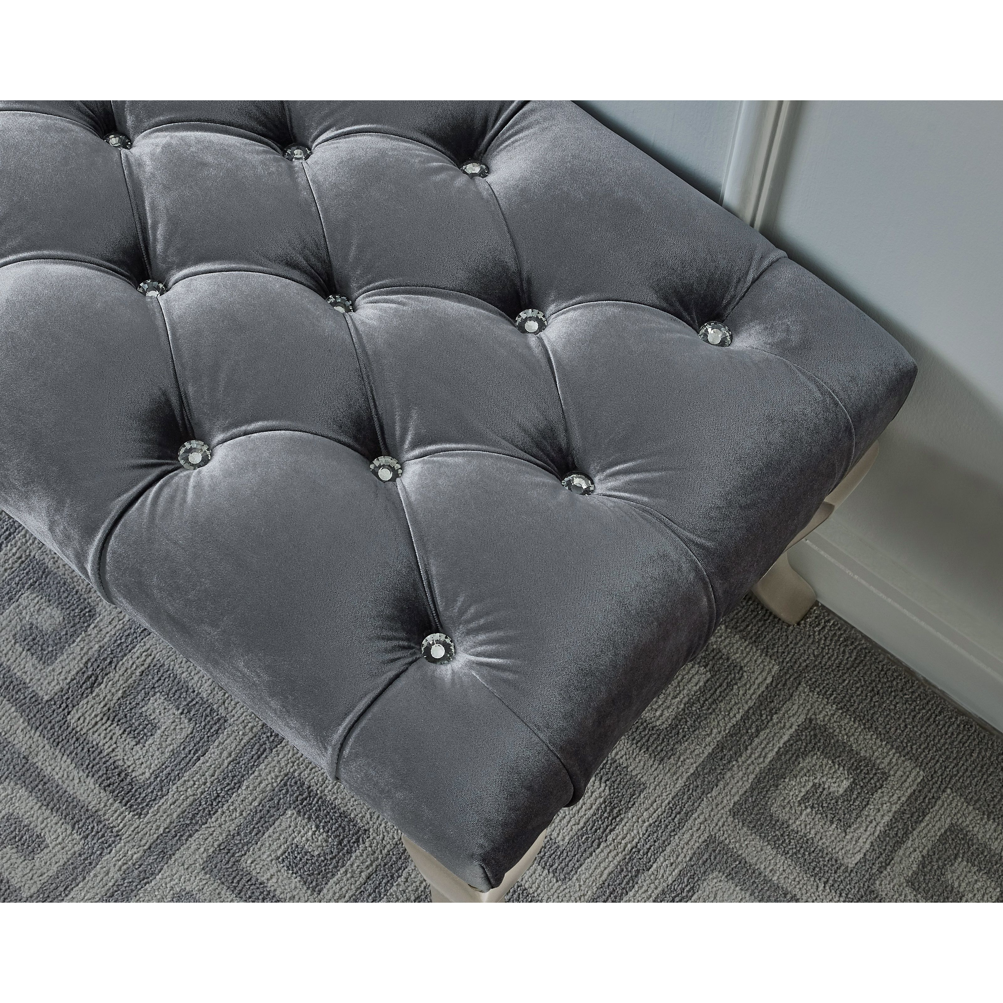 Decor Maxem Tufted Fabric Upholstered Bench Nailhead Trim , Gray