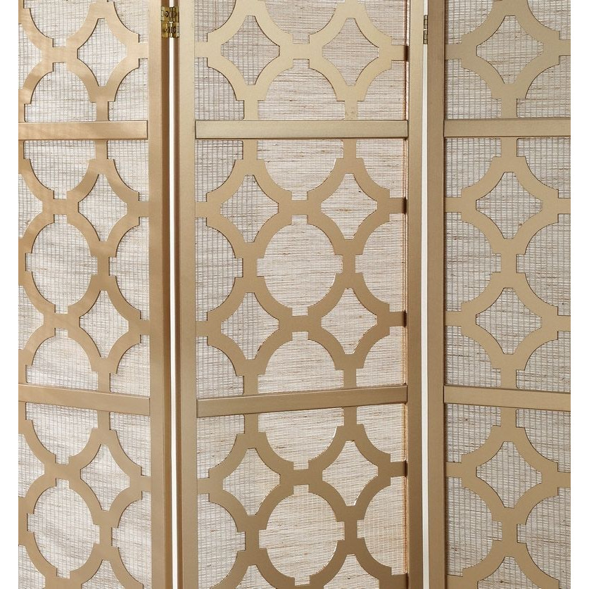 Quarterfoil infused Diamond Design 4-Panel Room Divider, Gold