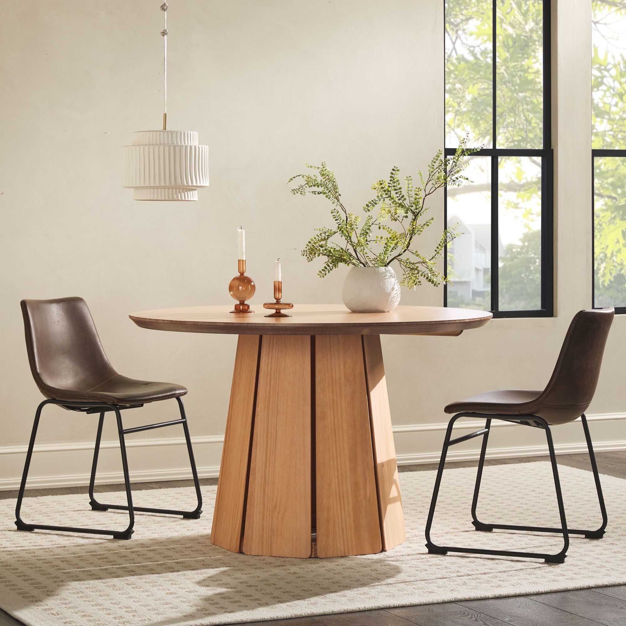 Modern 48 Round Solid Wood Pedestal Dining Table, Cerused White