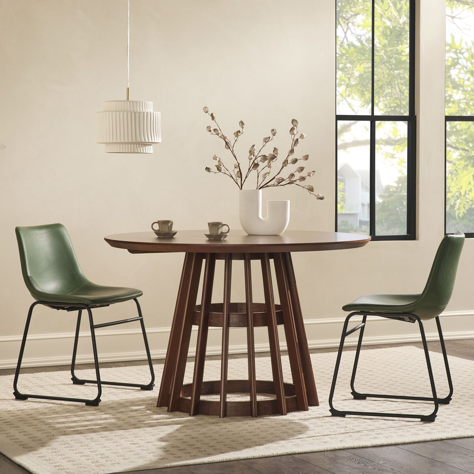 Modern 48 Round Solid Wood Dining Table with Pedestal Base, Brown