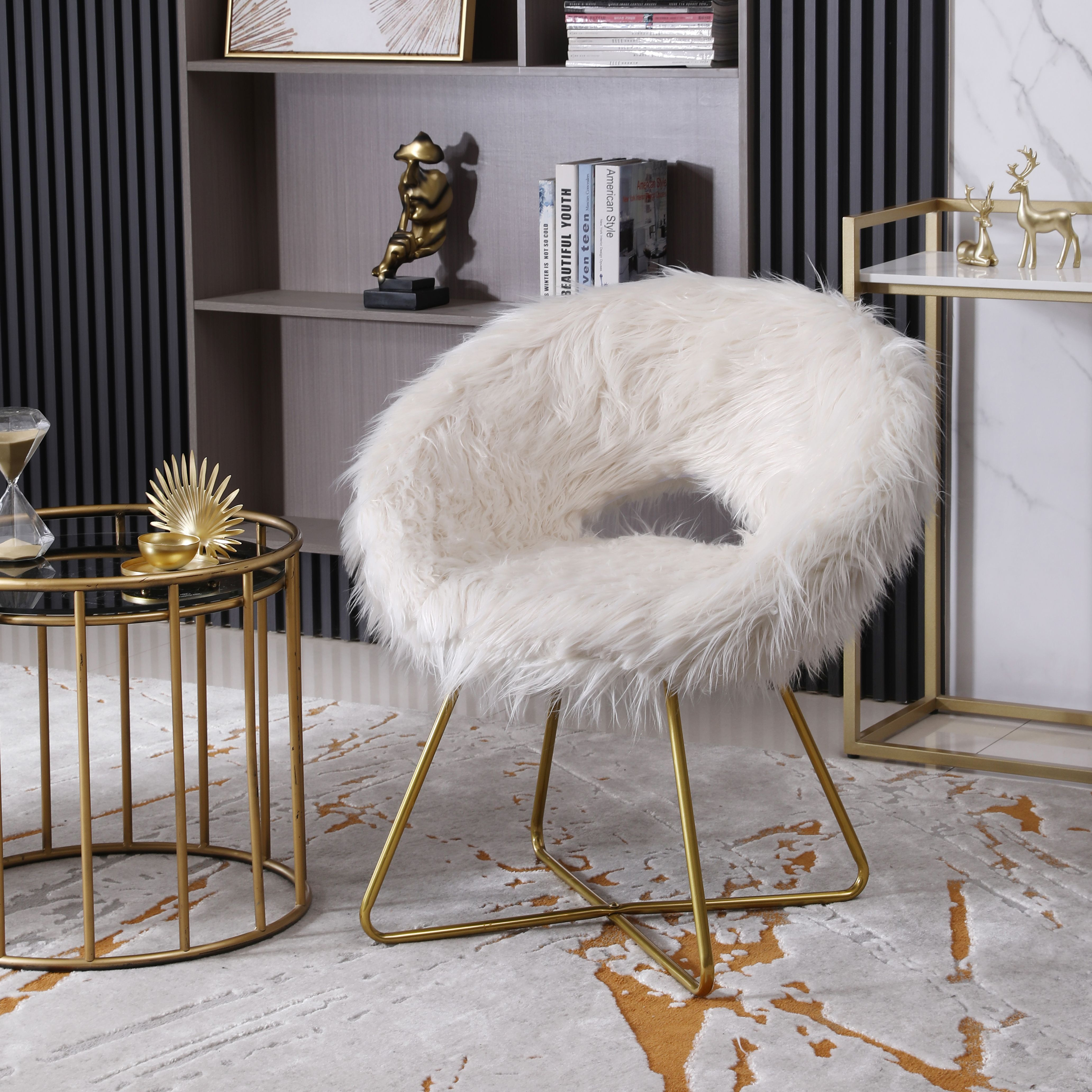 Slatina Faux Fur Upholstered Accent Chair, White