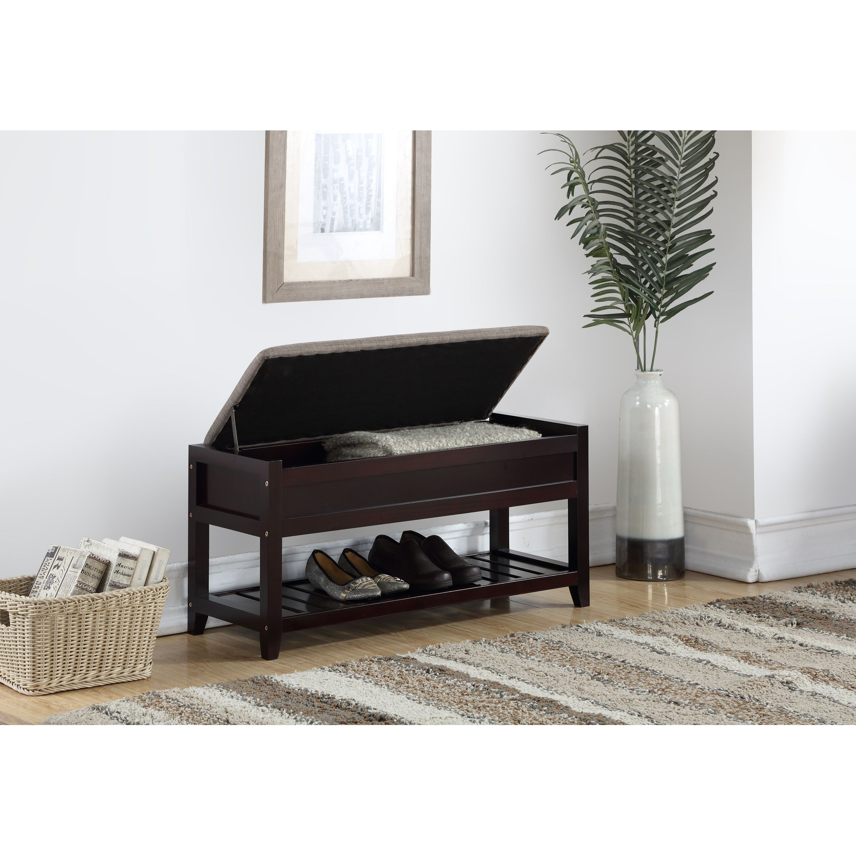 Rouen Seating Bench with Shoe Storage, Espresso