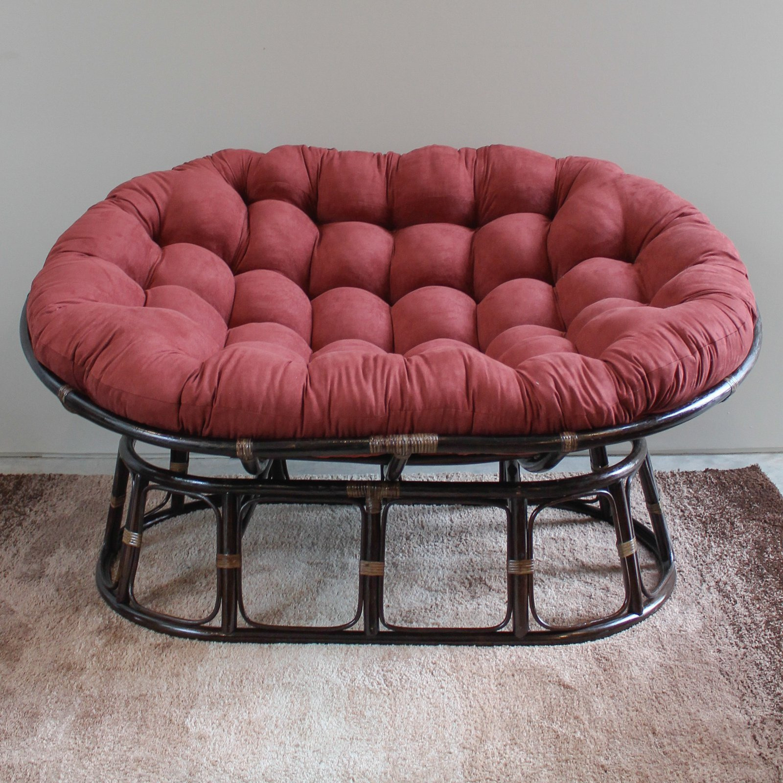 Rattan Double Papasan  Chair with Microsuede Cushion