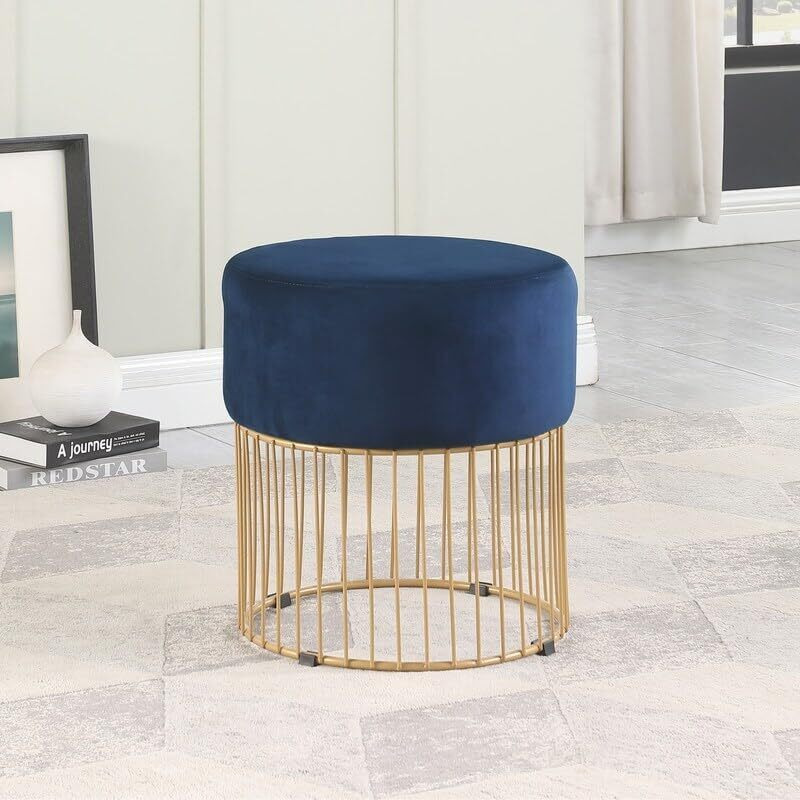 Jerold Cream Velvet with Gold Base Ottoman