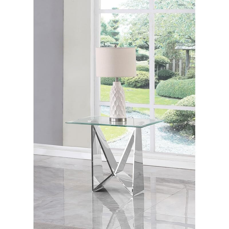 Clear glass End table with a silver color  base