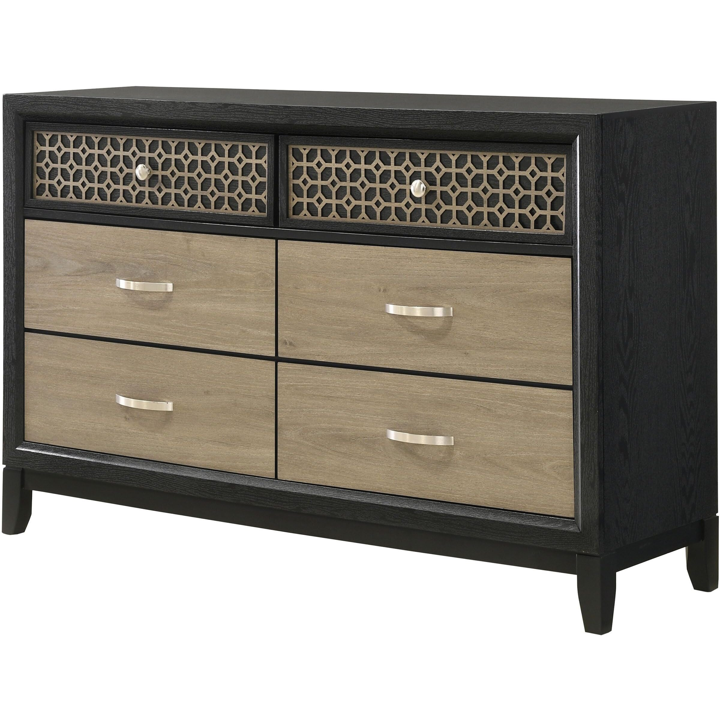 Valencia 6-drawer Dresser Light Brown and Black