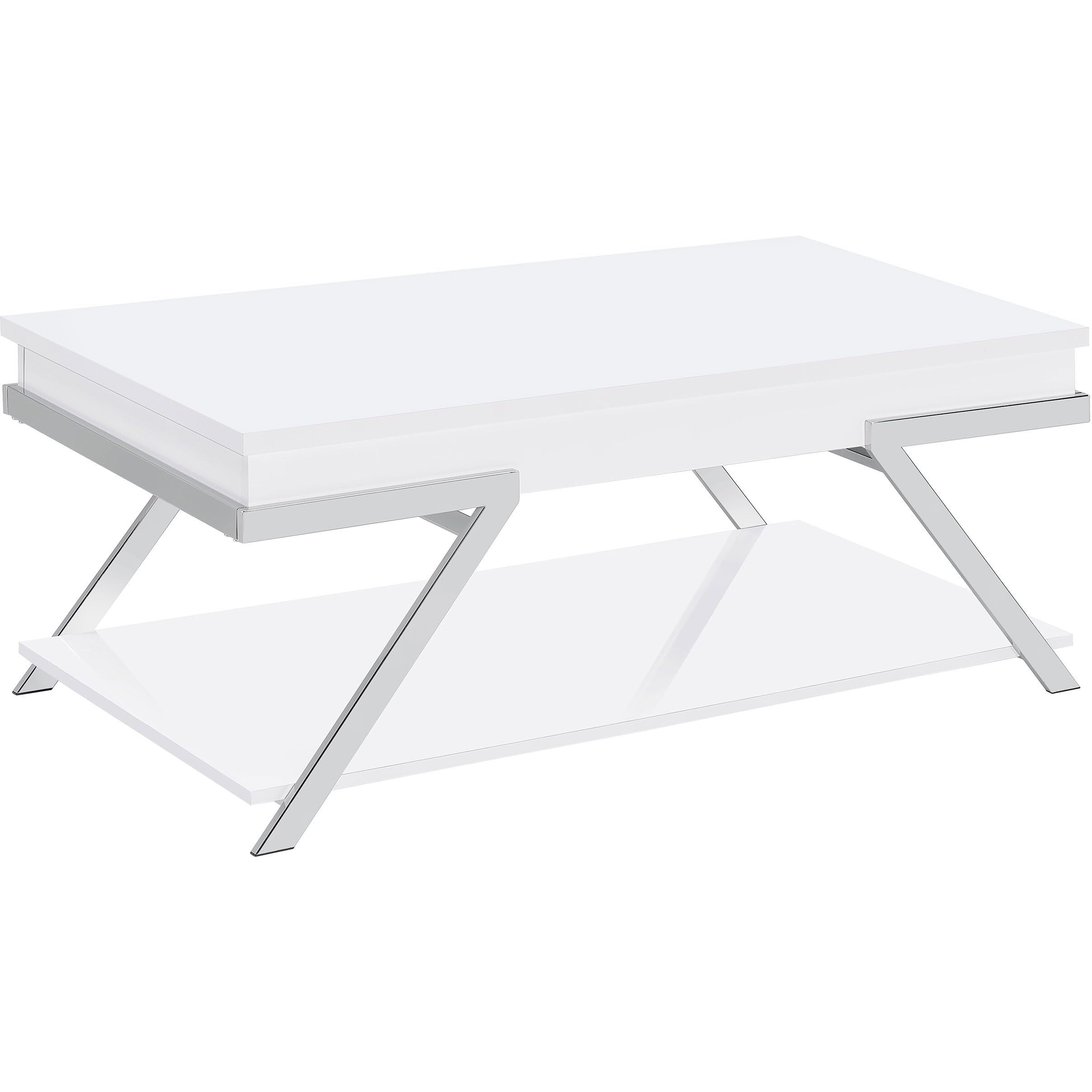 Marcia Wood Rectangular Lift Top Coffee Table White High Gloss and Chrome