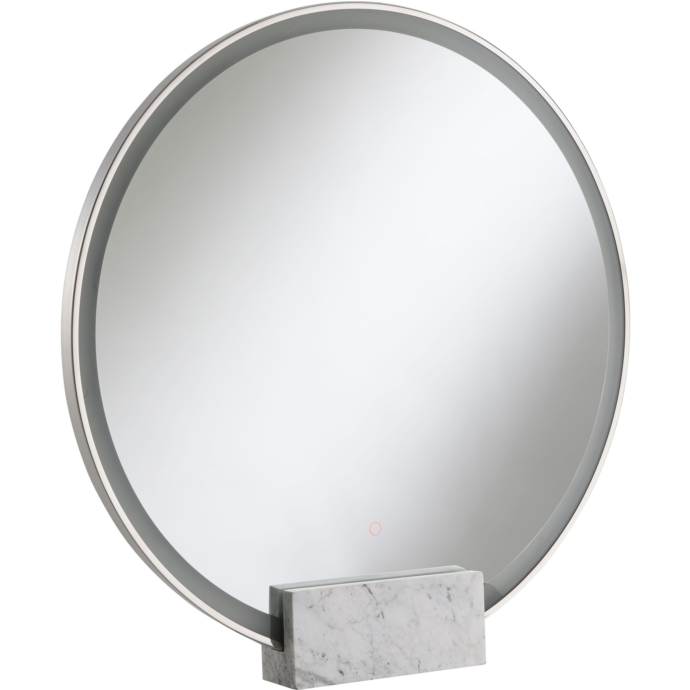 Jocelyn Round Table Top LED Vanity Mirror White Marble Base Chrome Frame