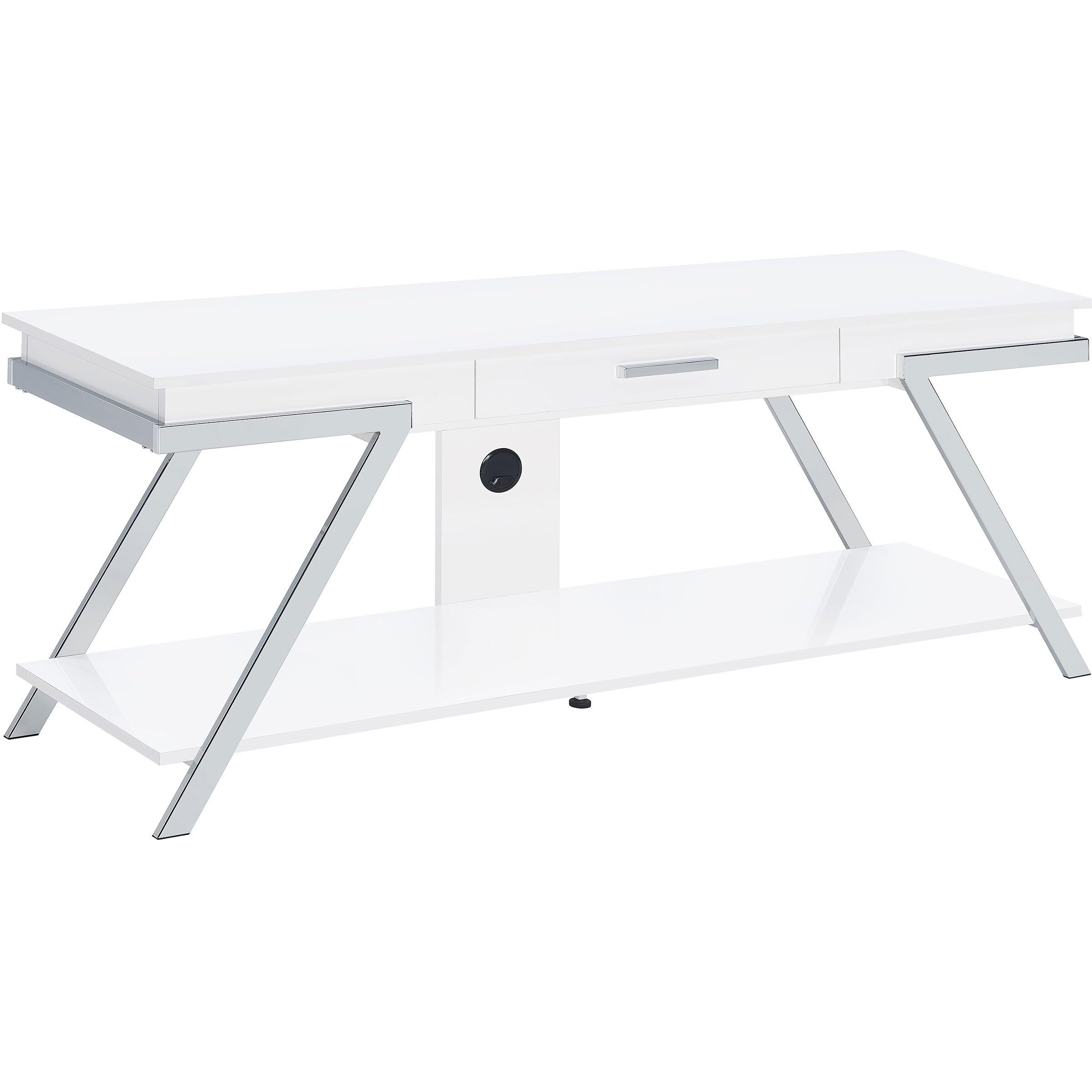 Marcia 1-drawer Wood 60" TV Stand White High Gloss and Chrome