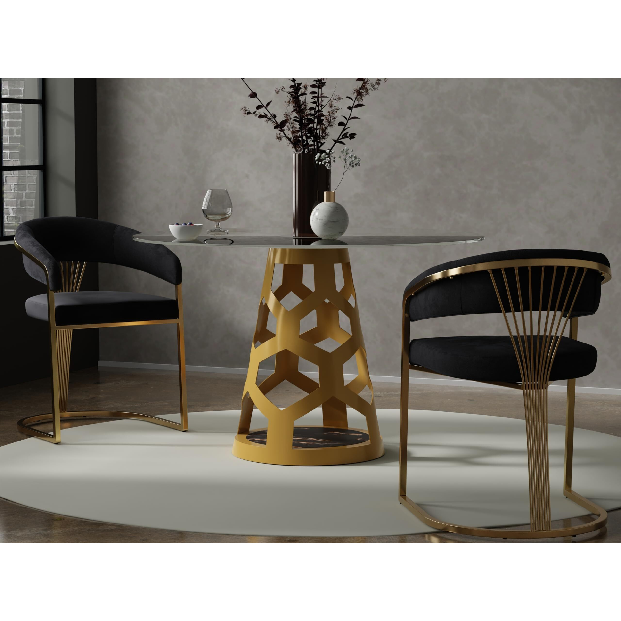 Round Clear Glass Dining Table with Gold Base
