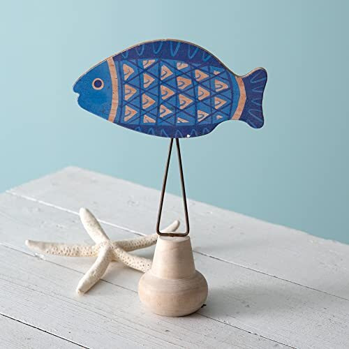 Wood Blue Fish with Stand