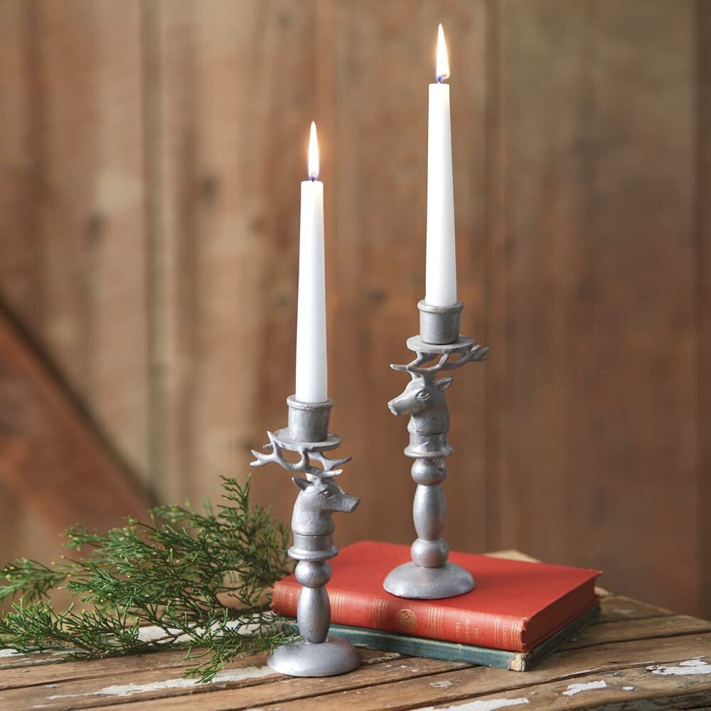 Set of Two Reindeer Taper Candle Holders