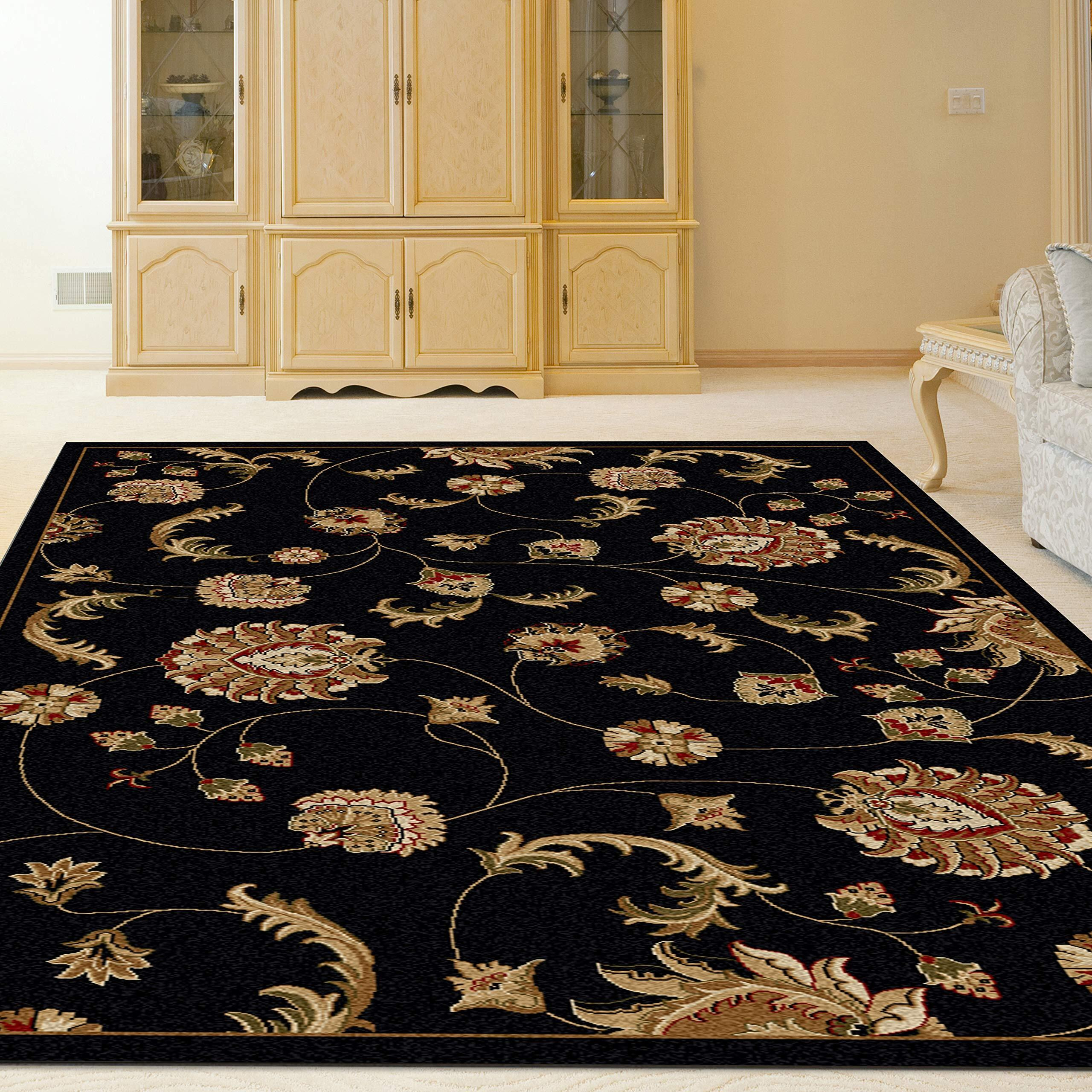 Radici 1835-1011-BLACK Como Rectangular Black Transitional Italy Area Rug- 5 ft. 5 in. W x 7 ft. 7 in. H