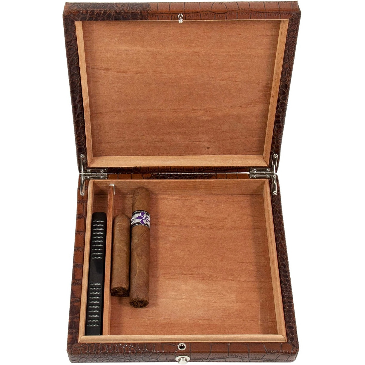 Bey-Berk International C408 Croco Leather 12 Cigar Humidor with Spanish Cedar Lining & Humidistat - Brown