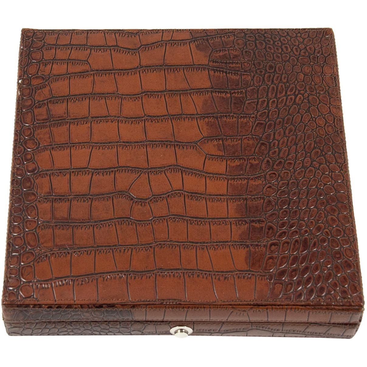 Bey-Berk International C408 Croco Leather 12 Cigar Humidor with Spanish Cedar Lining & Humidistat - Brown