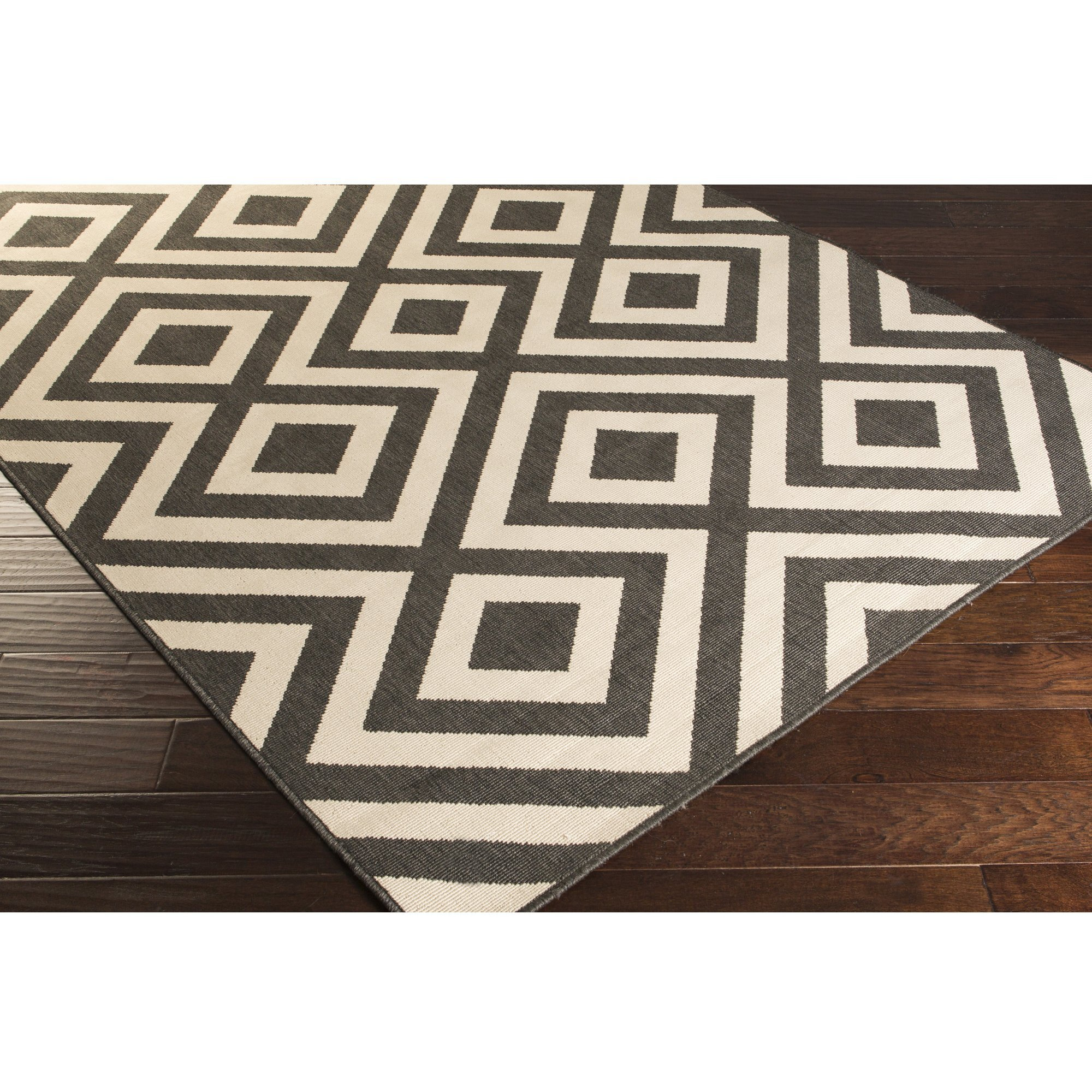 Livabliss ALF9639-69 6 ft. x 9 ft. Alfresco Rectangle Machine Made Geometric Area Rug&44 Black & Cream