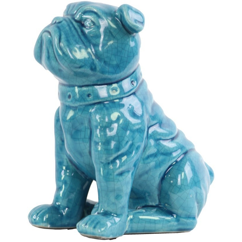 Urban Trends Collection 13835 Ceramic Sitting British Bulldog Figurine With Collar Gloss - Turquoise