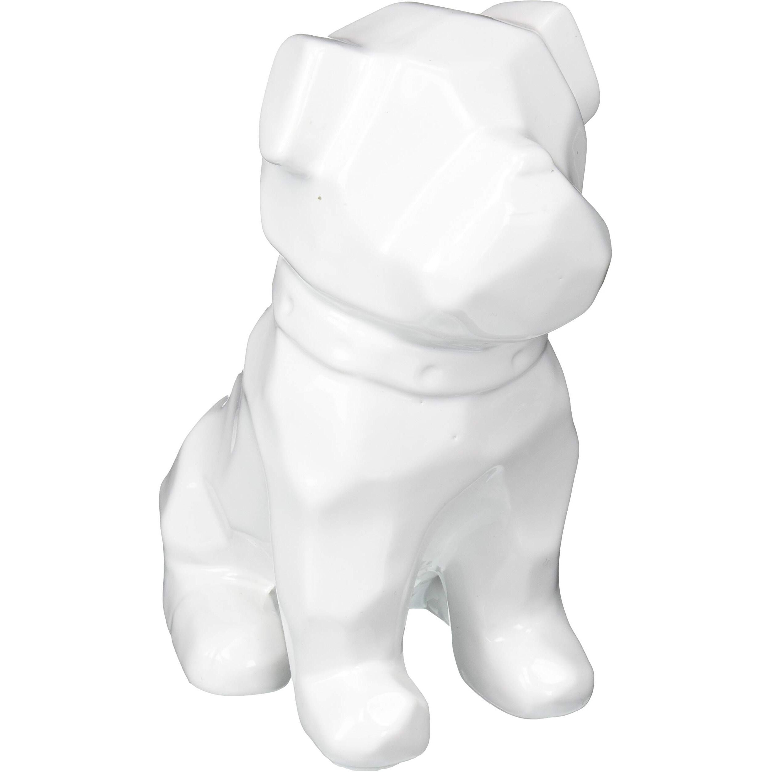Urban Trends Collection 45023 Ceramic Geometric Sitting British Bulldog Figurine with Collar&44 Gloss Finish - White