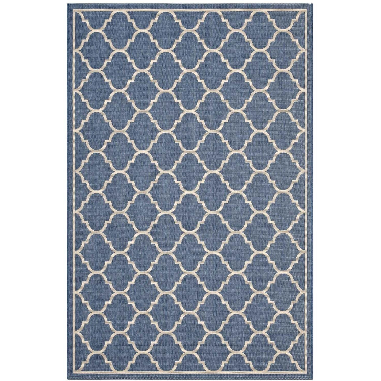 Modway Furniture R-1137A-58 5 x 8 ft. Avena Moroccan Quatrefoil Trellis Indoor & Outdoor Area Rug - Blue & Beige