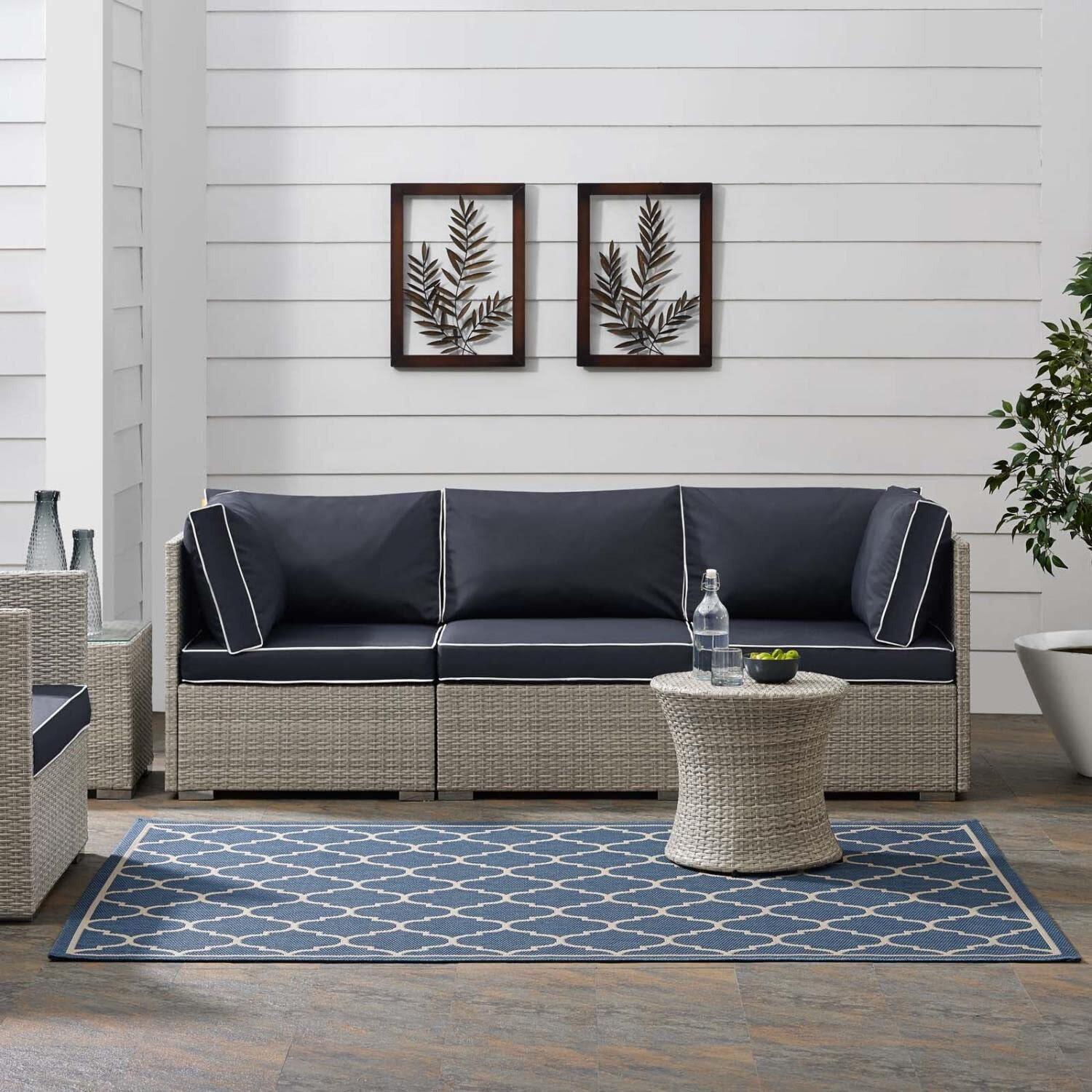 Modway Furniture R-1137A-58 5 x 8 ft. Avena Moroccan Quatrefoil Trellis Indoor & Outdoor Area Rug - Blue & Beige