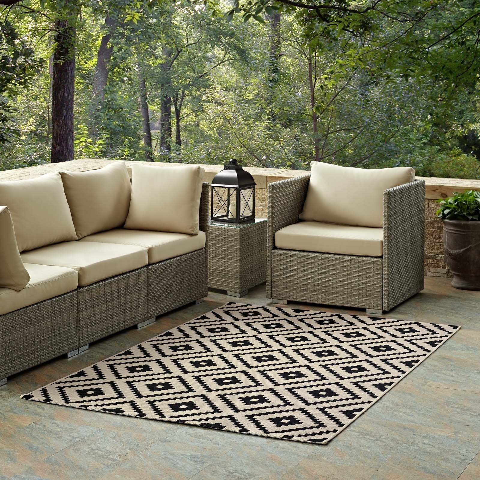 Modway Furniture R-1134A-58 5 x 8 ft. Perplex Geometric Diamond Trellis Indoor & Outdoor Area Rug - Black & Beige