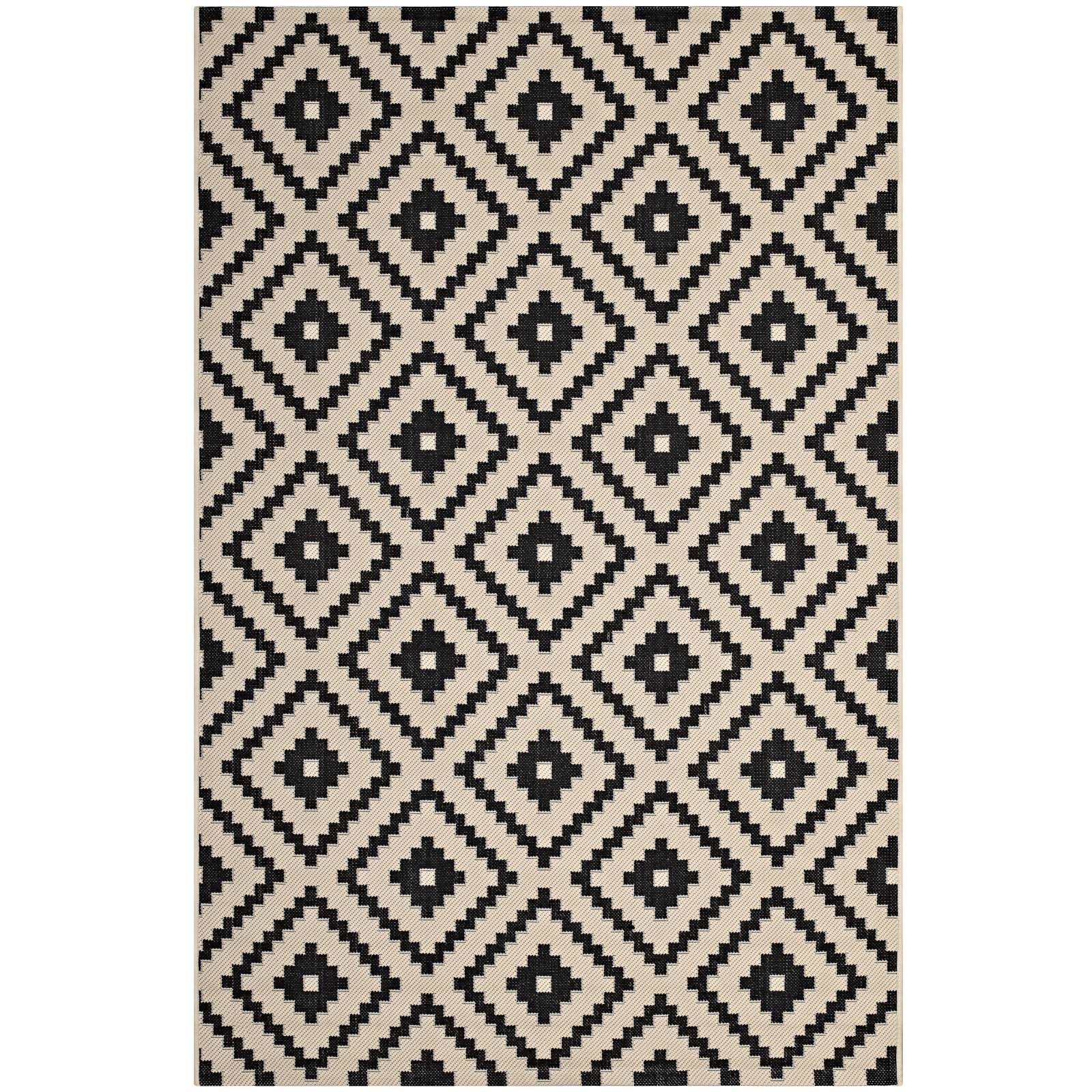 Modway Furniture R-1134A-58 5 x 8 ft. Perplex Geometric Diamond Trellis Indoor & Outdoor Area Rug - Black & Beige