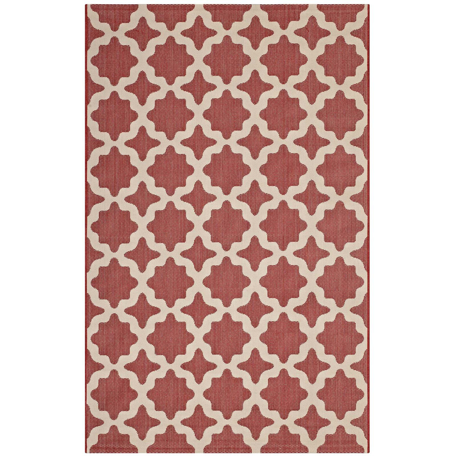 Modway Furniture R-1139E-58 5 x 8 ft. Cerelia Moroccan Trellis Indoor & Outdoor Area Rug - Red & Beige