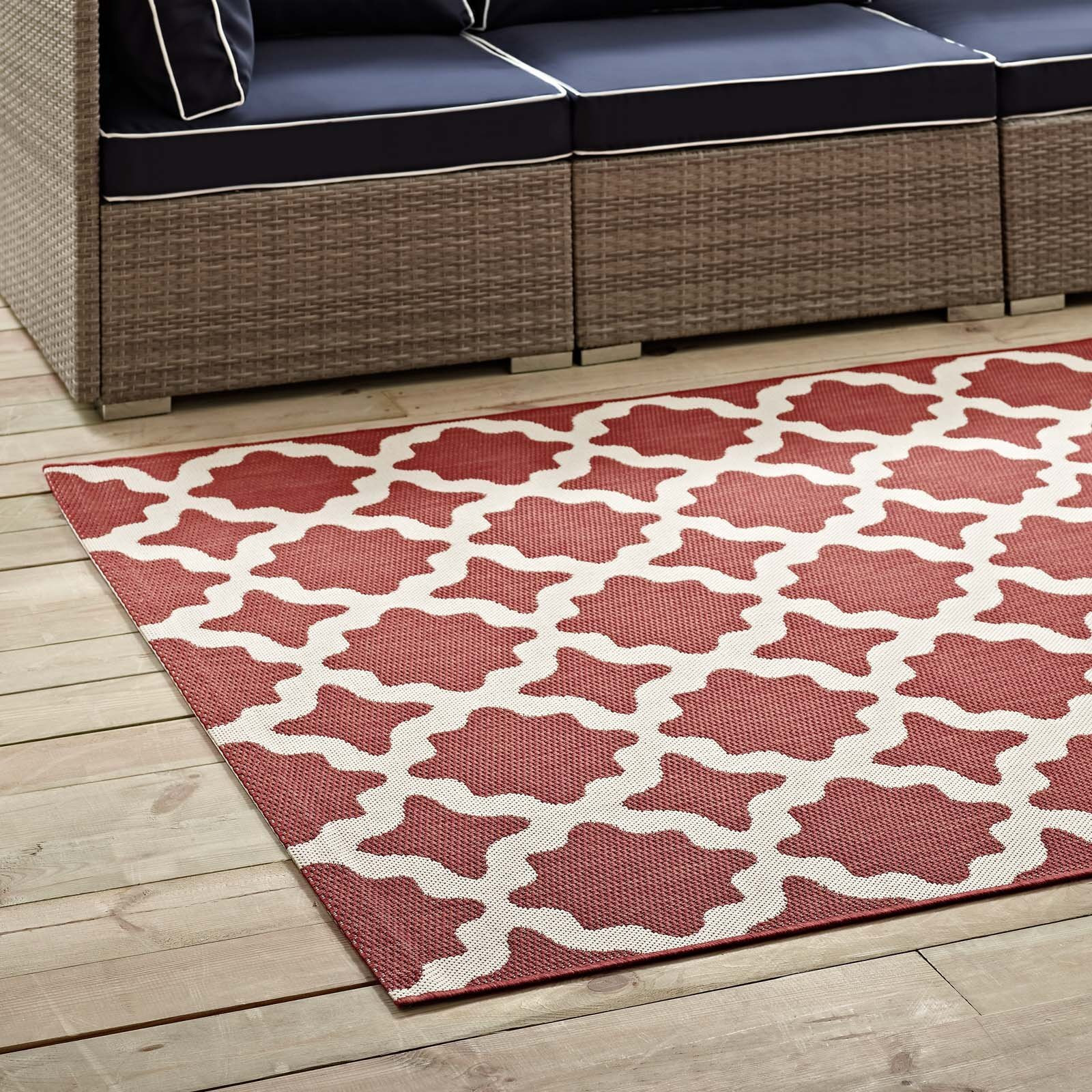 Modway Furniture R-1139E-58 5 x 8 ft. Cerelia Moroccan Trellis Indoor & Outdoor Area Rug - Red & Beige
