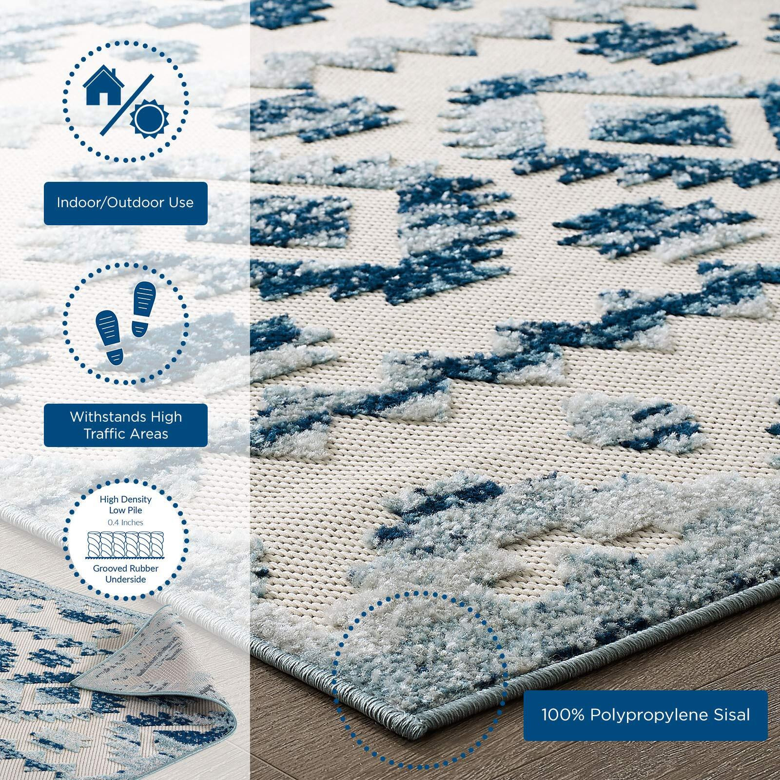 Modway Furniture R-1180A-58 5 x 8 in. Reflect Takara Abstract Diamond Moroccan Trellis Indoor & Outdoor Area Rug&44 Ivory & Blue