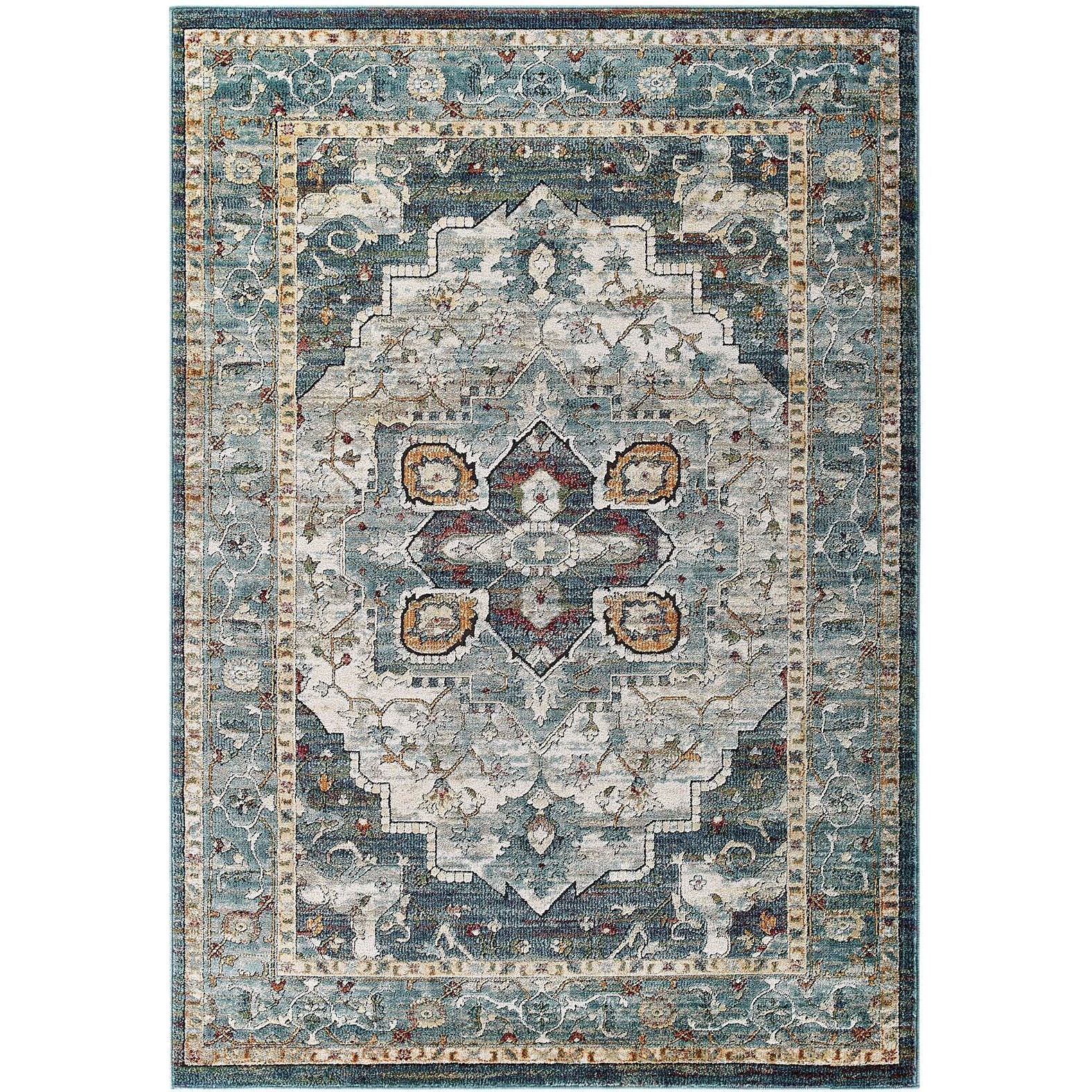 Modway Furniture R-1190A-58 5 x 8 in. Tribute Diantha Distressed Vintage Floral Persian Medallion Area Rug  Multicolor