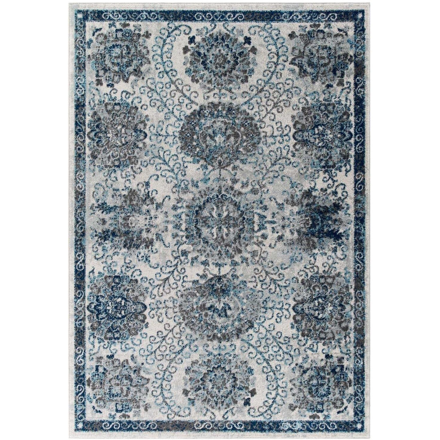 Modway Furniture R-1173B-58 5 x 8 in. Entourage Kensie Distressed Floral Moroccan Trellis Area Rug&44 Ivory & Blue