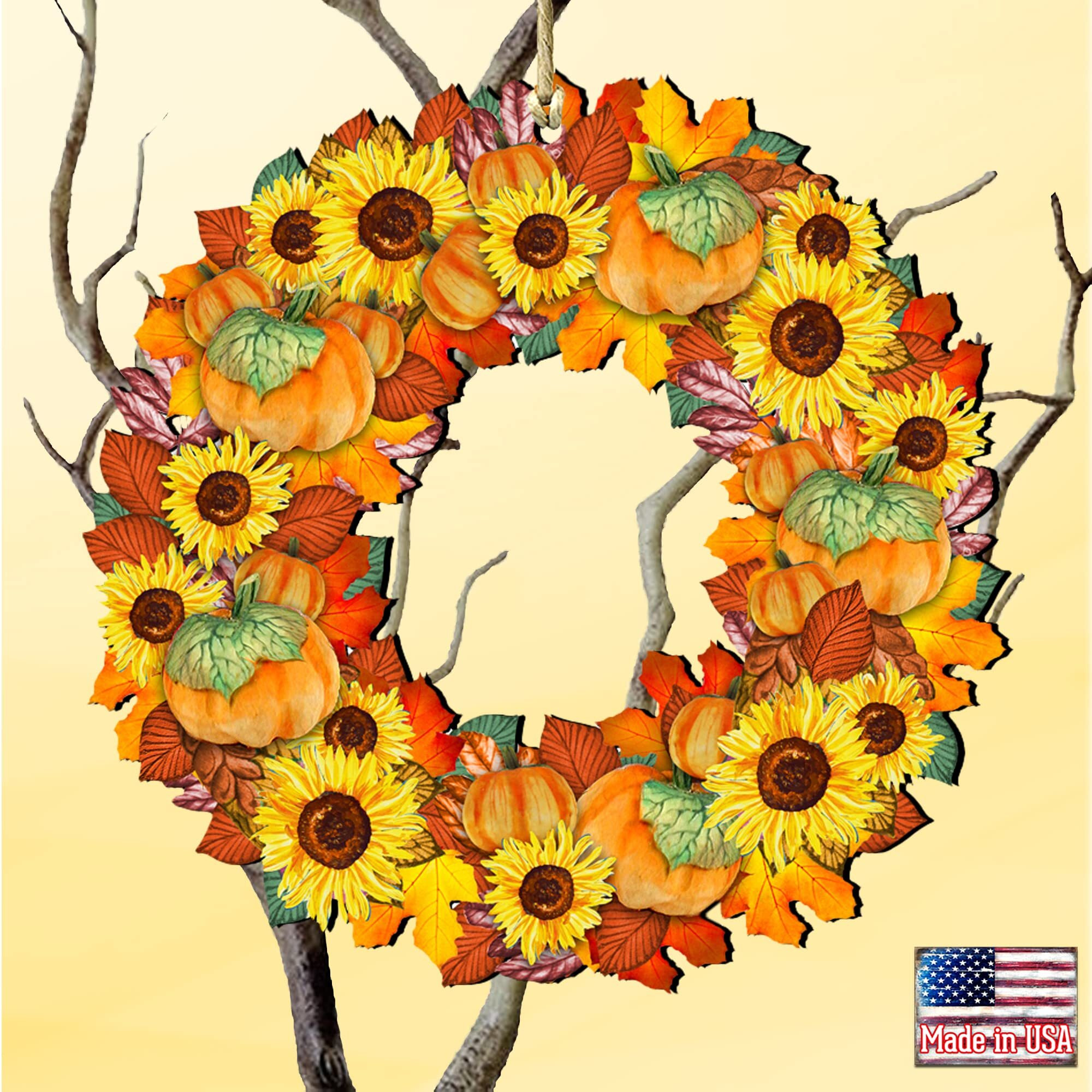 G.DeBrekht 8185305 Flower Fall Wreath Wooden Ornament Set of 2