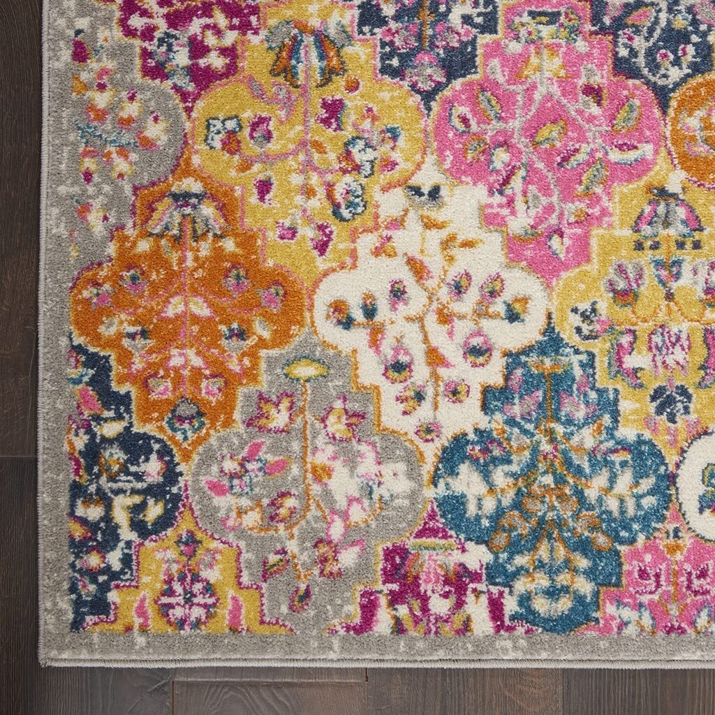 HomeRoots 385513 7 x 10 ft. Multi Color Muted Brights Floral Diamond Area Rug