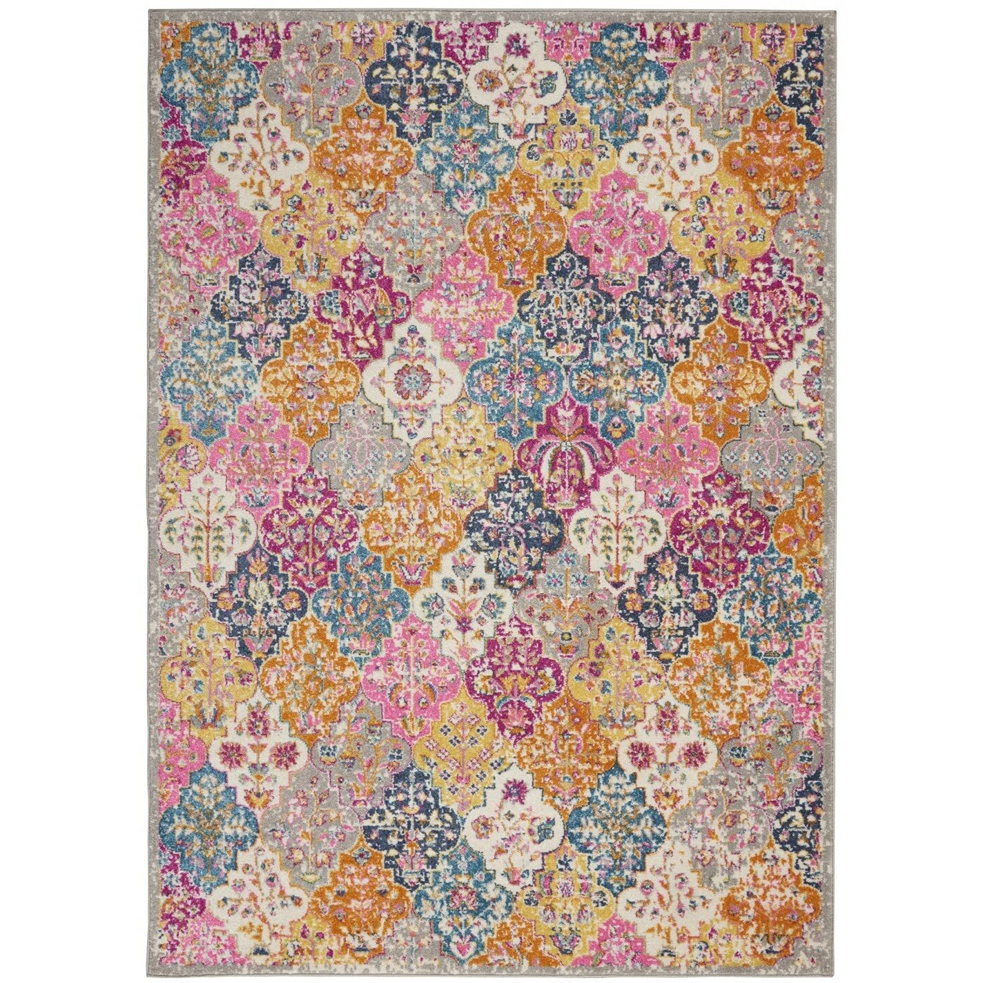 HomeRoots 385513 7 x 10 ft. Multi Color Muted Brights Floral Diamond Area Rug